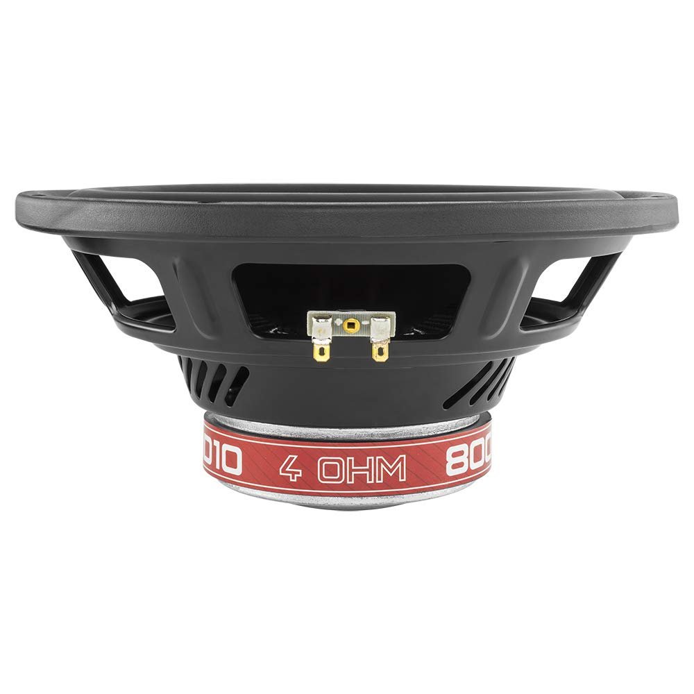 DS18 SLC-MD10 Car Subwoofer Audio Speaker - 10" in. Polypropylene Cone, Black Steel Basket, Dual Voice Coil 4 Ohm Impedance, 800W Max Power and 200W Rms Power, for Vehicle Stereo Sound (1 Speaker)