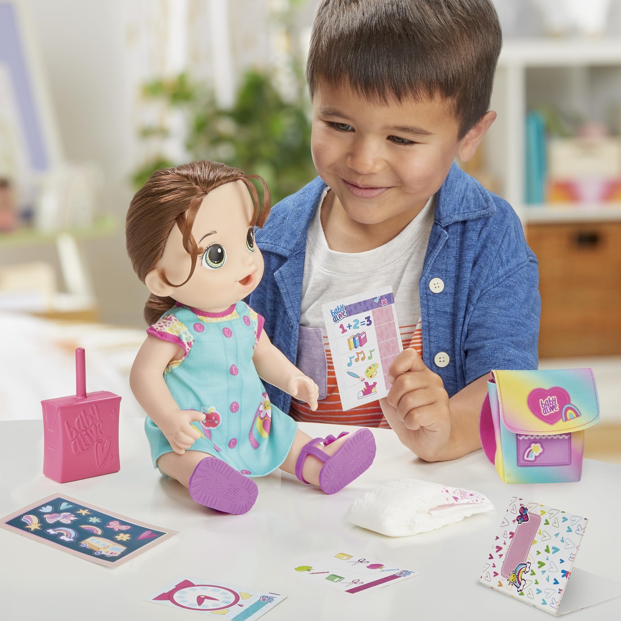 Baby Alive Time for School Baby Doll Set, 12 Inch, Back to School Toys for Girls & Boys, Brown Hair, Preschool Gifts for Kids, Ages 3+ (Amazon Exclusive)