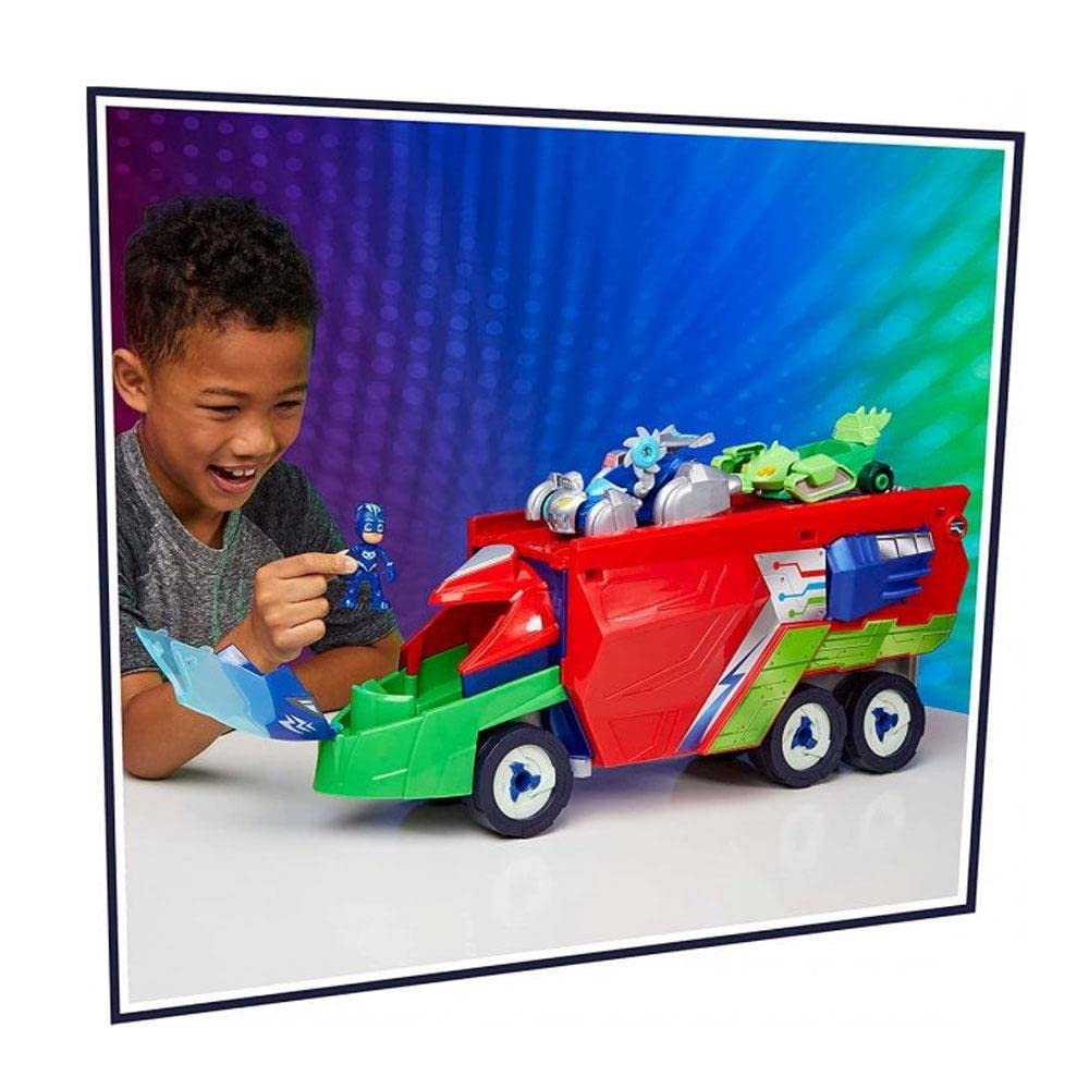 PJ Masks PJ Launching Seeker Preschool Toy, Transforming Vehicle Playset with 2 Cars, 2 Action Figures, and More, for Kids Ages 3 and Up, Red