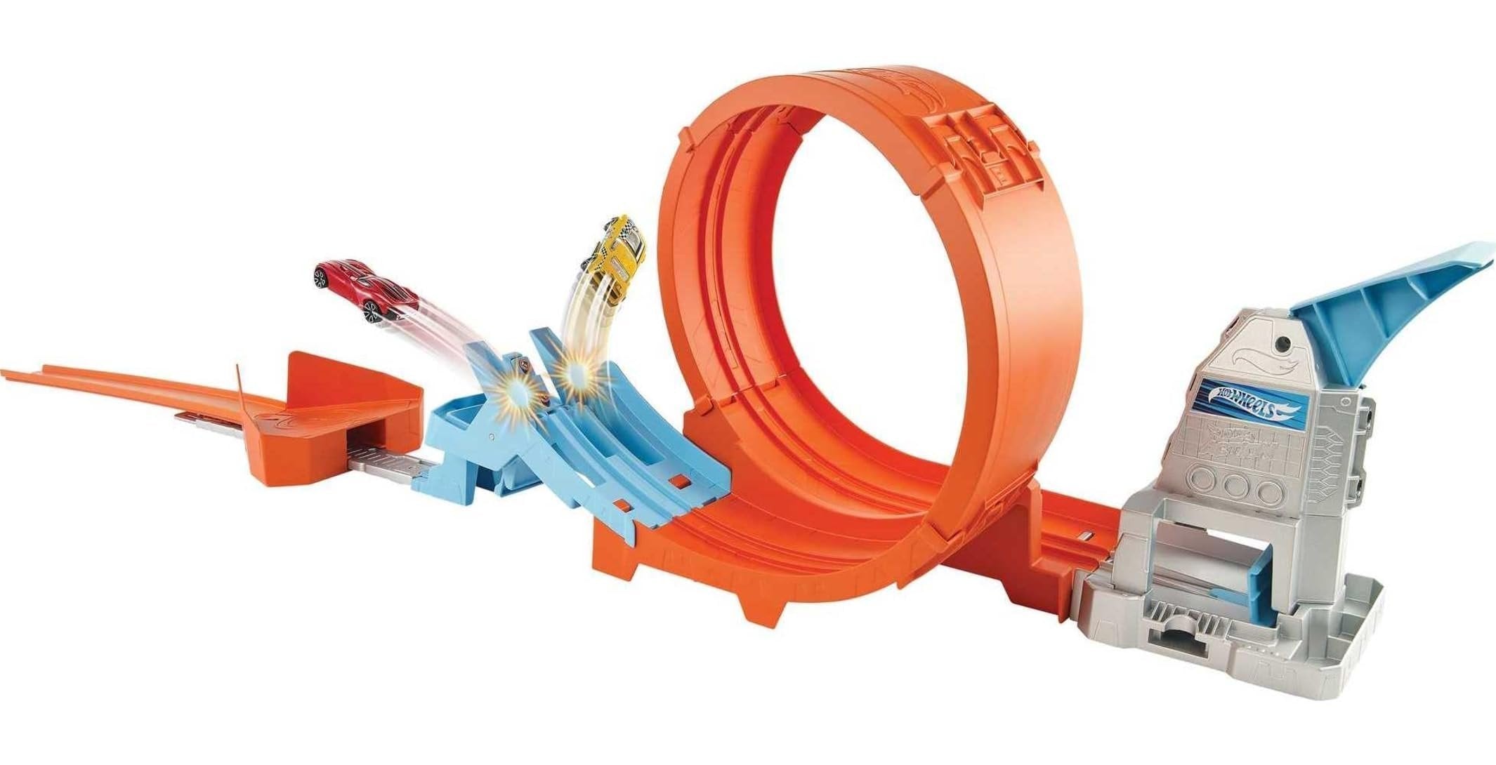 Hot Wheels Toy Car Track Set Loop Stunt Champion, Dual-Track Loop with Dual-Launcher, Includes 1:64 Scale Toy Car