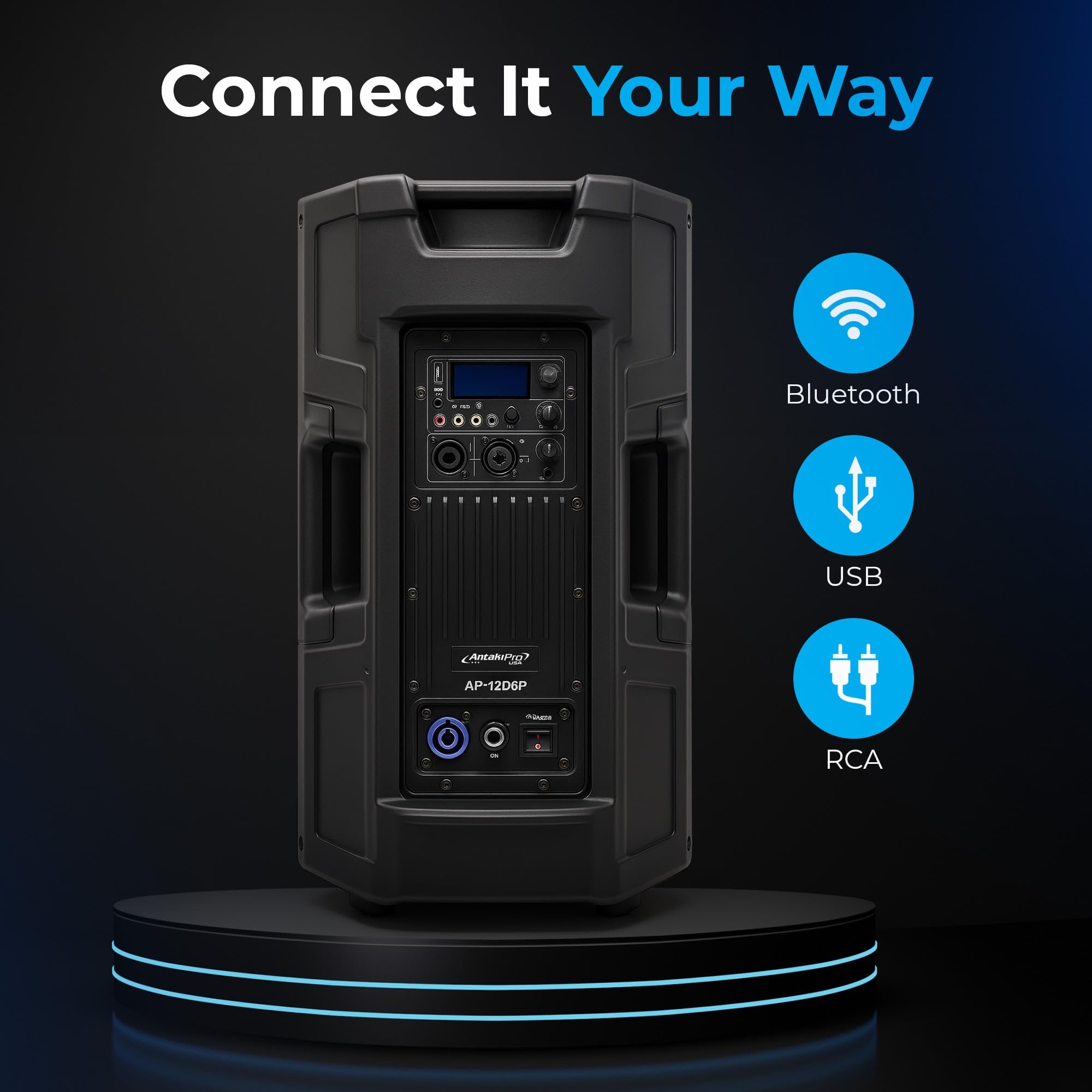 ANTAKIPRO 15-Inch 2-Way Active Loudspeaker - 2000W 4 Ohms Wireless Speaker with USB Inputs, Digital Signal Processing, TWS, XLR & RCA, Loud Outdoor Bluetooth Speaker Suitable for DJs & Sound Systems
