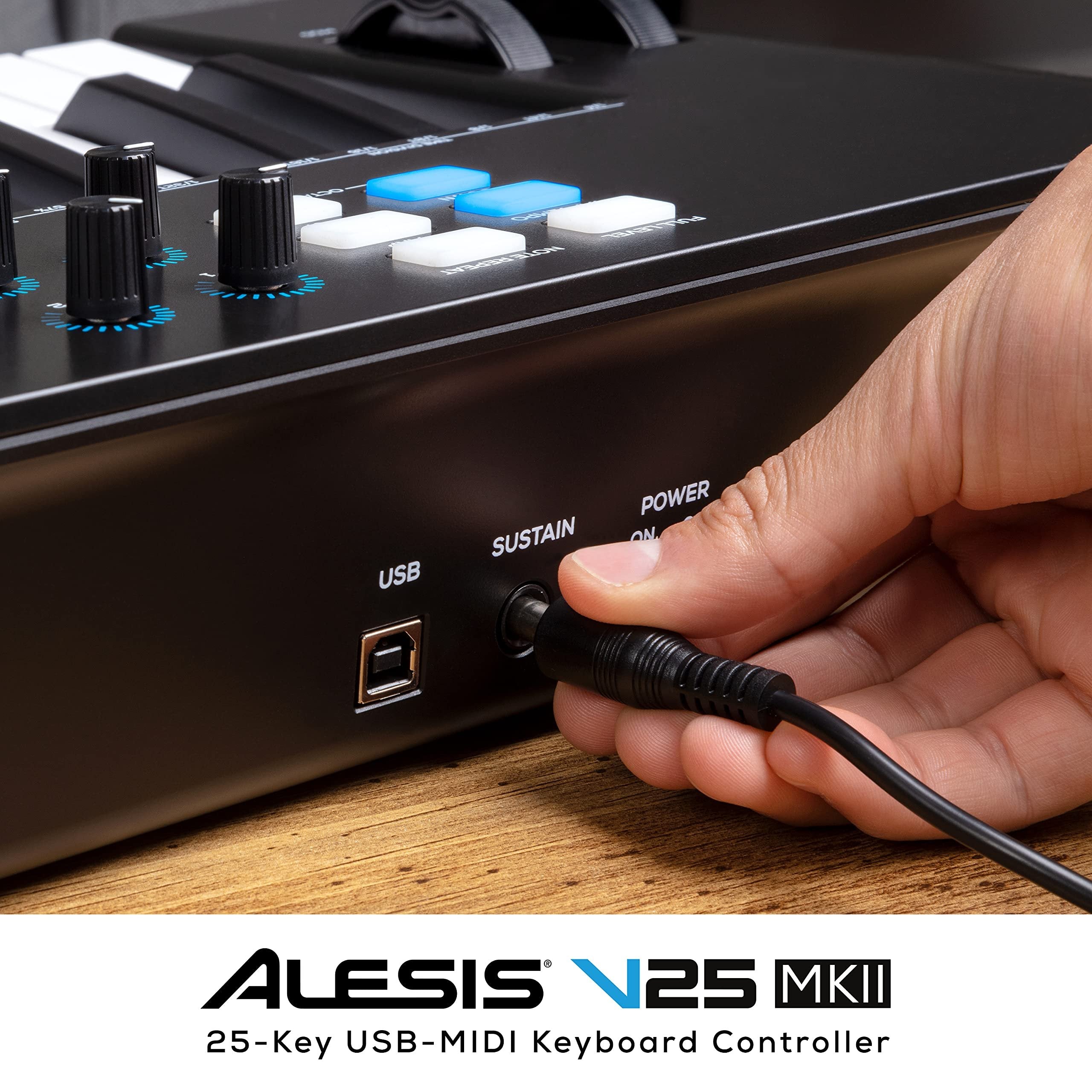 Alesis V25 MKII USB MIDI Keyboard Controller with 25 Velocity Sensitive Keys, 8 Full Level Pads, Arpeggiator, Pitch/Mod Wheel, Note Repeat and Software Suite,black