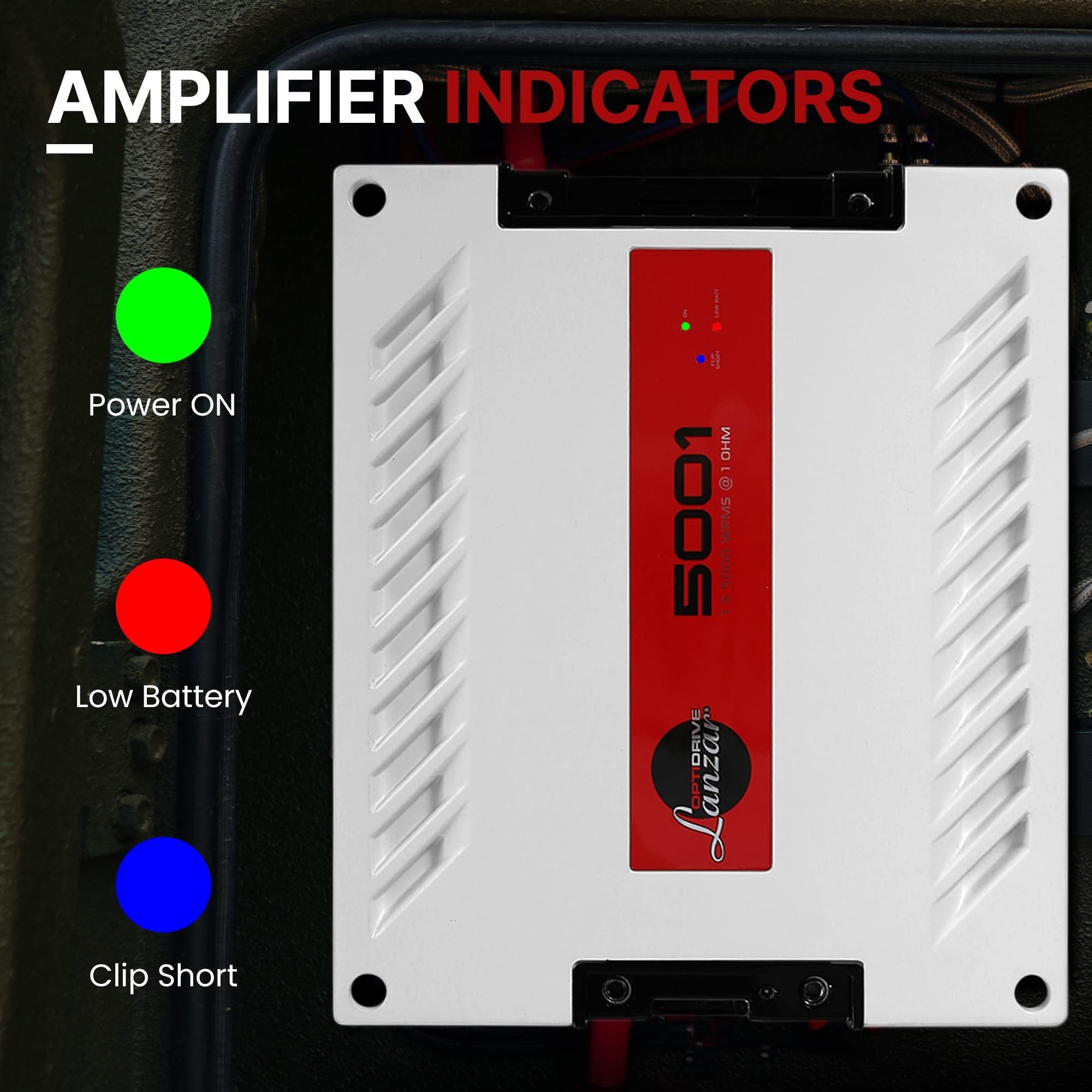 Jovial One Channel Car Audio Mono Amplifier, 6200 Watt Max @ 1 Ohm High-Powered Mono Car Amplifier with with Bass Boost High Pass Filter and Low Pass Filter, Cooling Fans, White