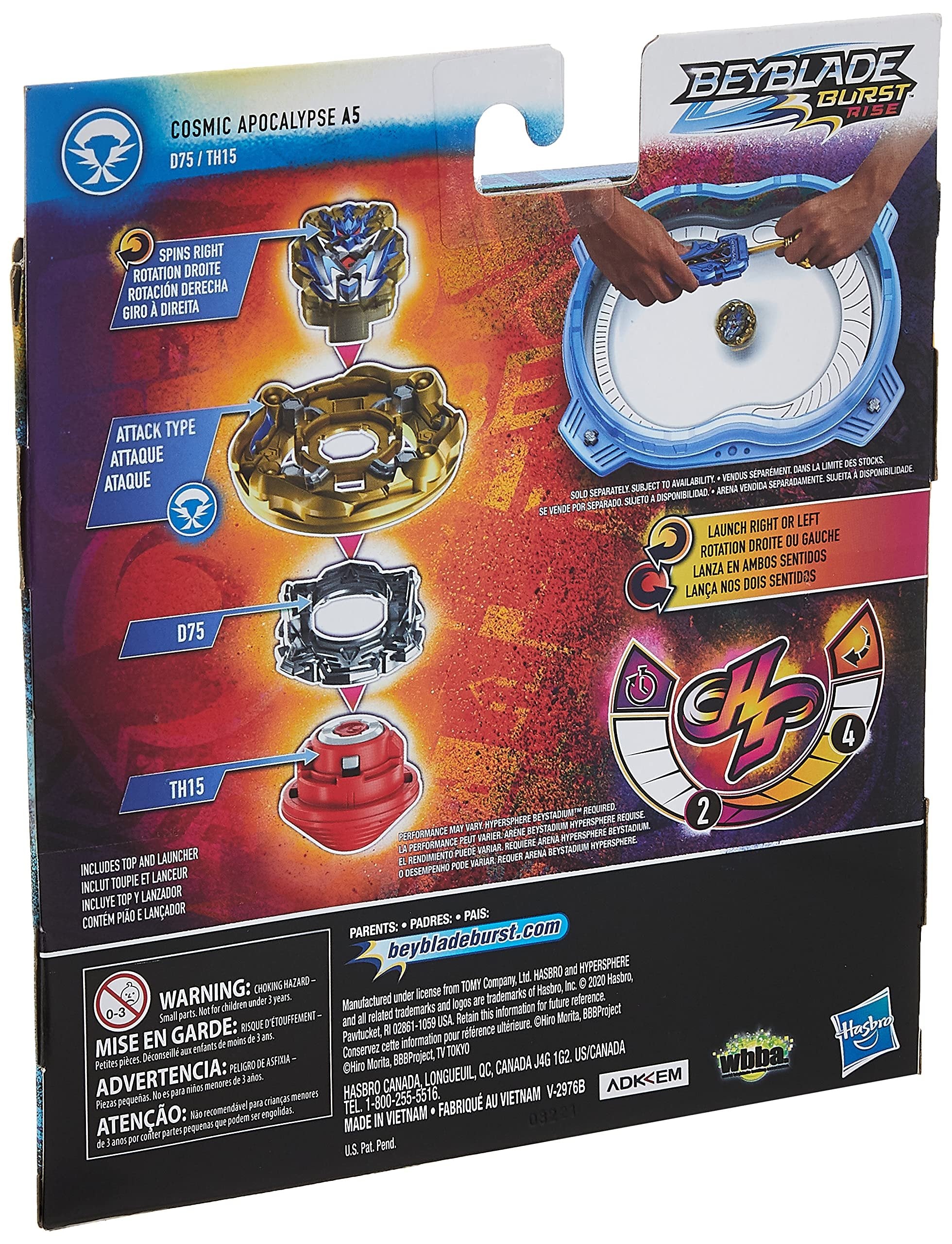 Beyblade Burst Rise Hypersphere Apocalypse Blade Set - Right/Left-Spin Launcher with Right-Spin Battling Top Toy, Ages 8 and Up