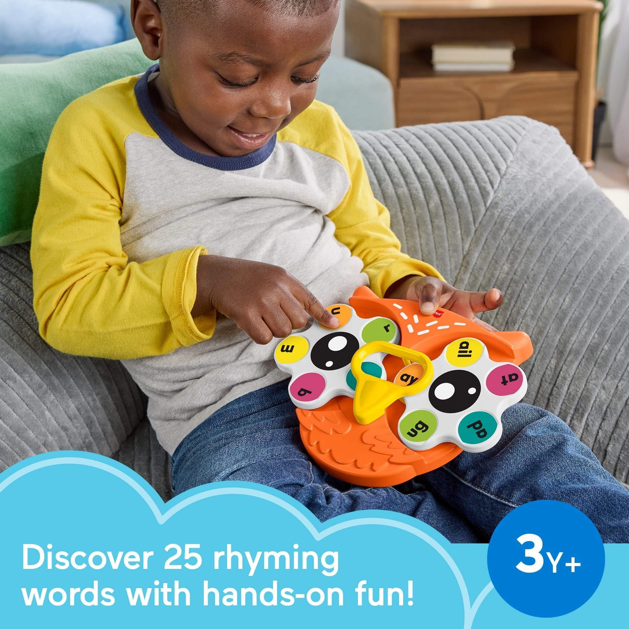 Fisher-Price Preschool Learning Toy Spin ‘n Rhyme Fidget Spinner, Owl-Themed Early Reading Activity for Kids Ages 3+ Years