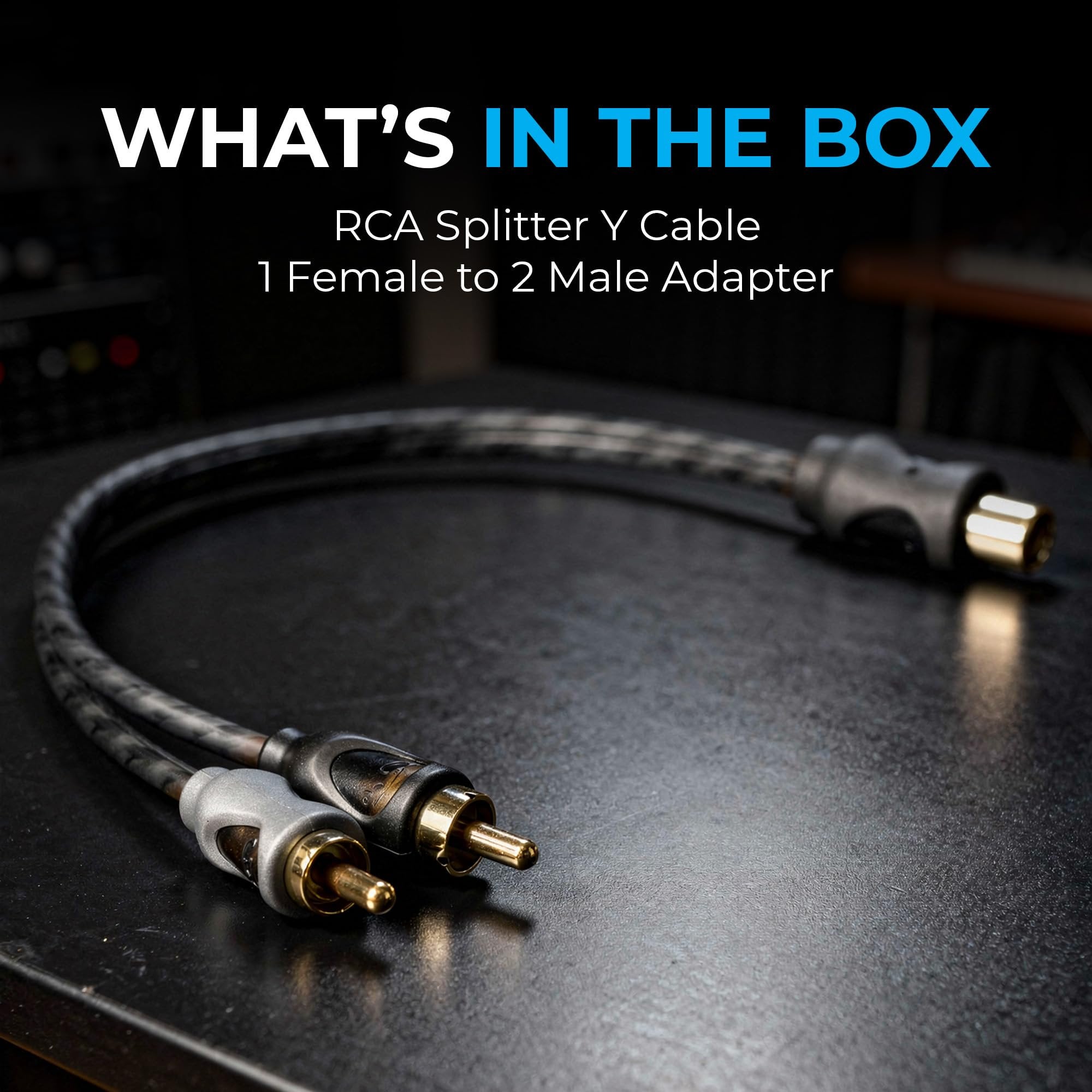 DEEJAY LED RCA Splitter Y Cable, 1 Female to 2 Male Adapter, Twisted Pair OFC Conductors, Soft-Touch Flexible Jacket, EMI Noise Reduction, Secure Spring Grip, Car & Home Stereo AV RCA Y Splitter