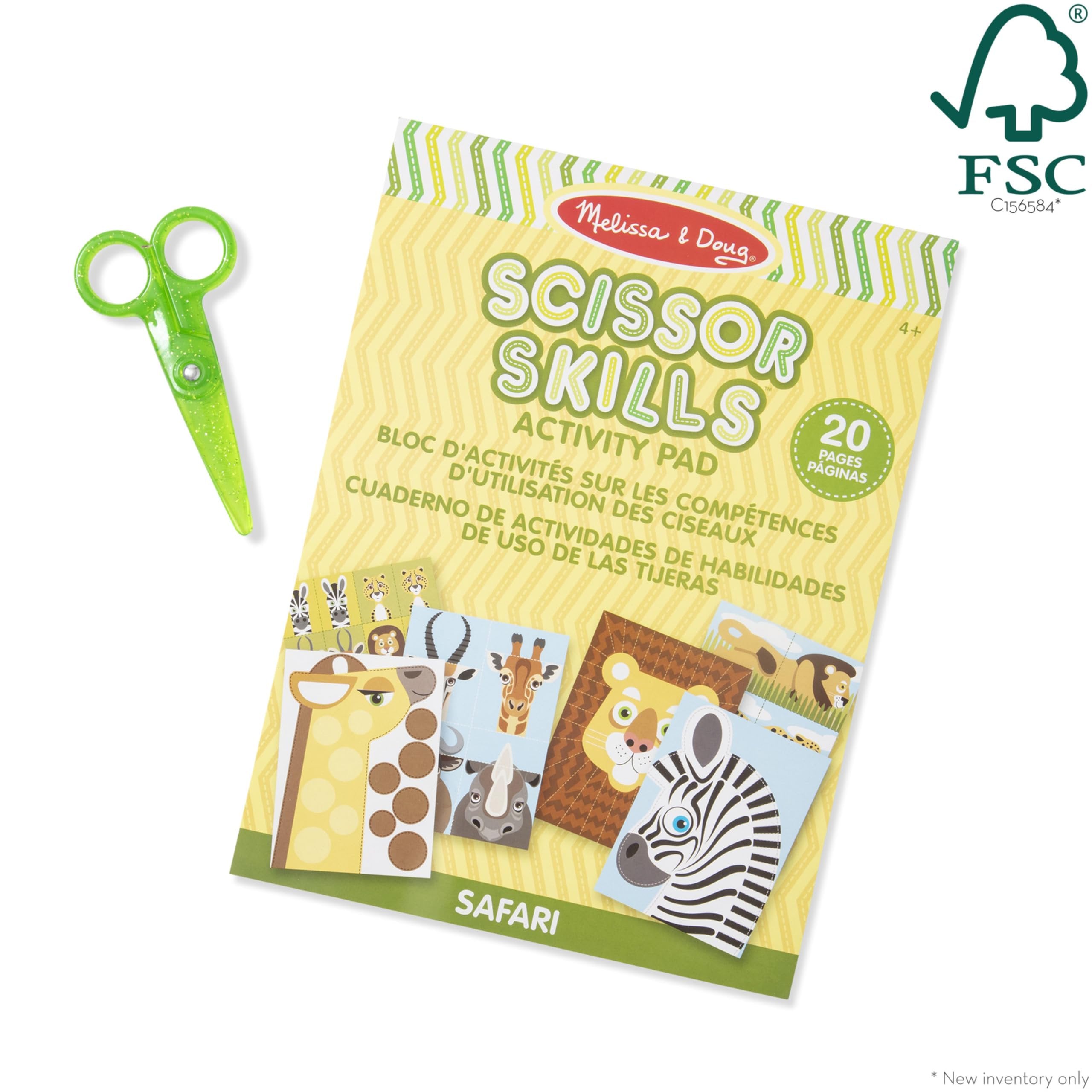 Melissa & Doug Safari Scissor Skills Activity Pad with Child-Safe Scissors – 20 Pages