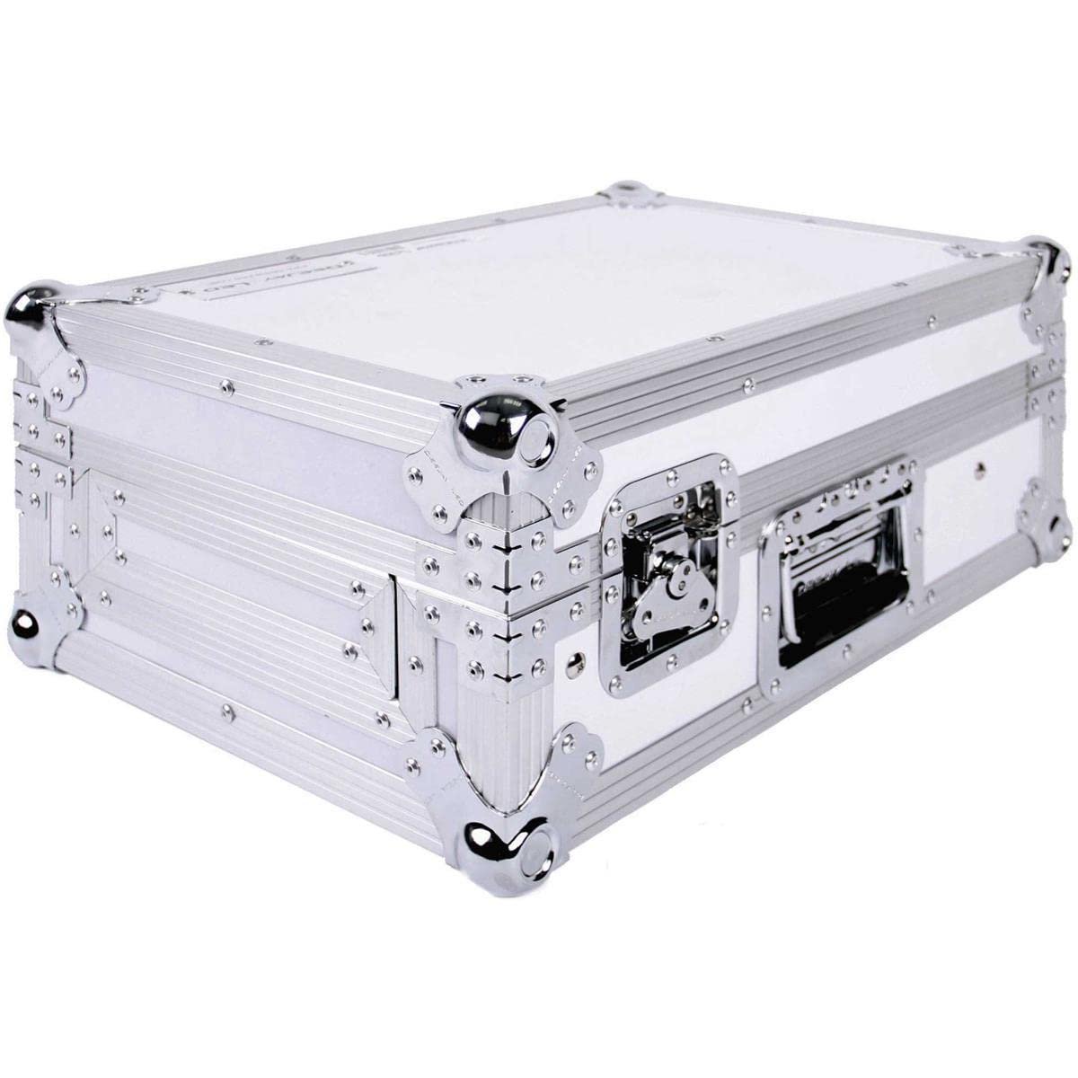 Deejay LED Fly Drive DJ Coffin Case For 2 TT in Standard Style Position with Laptop Shelf with Low Profile Wheels - White