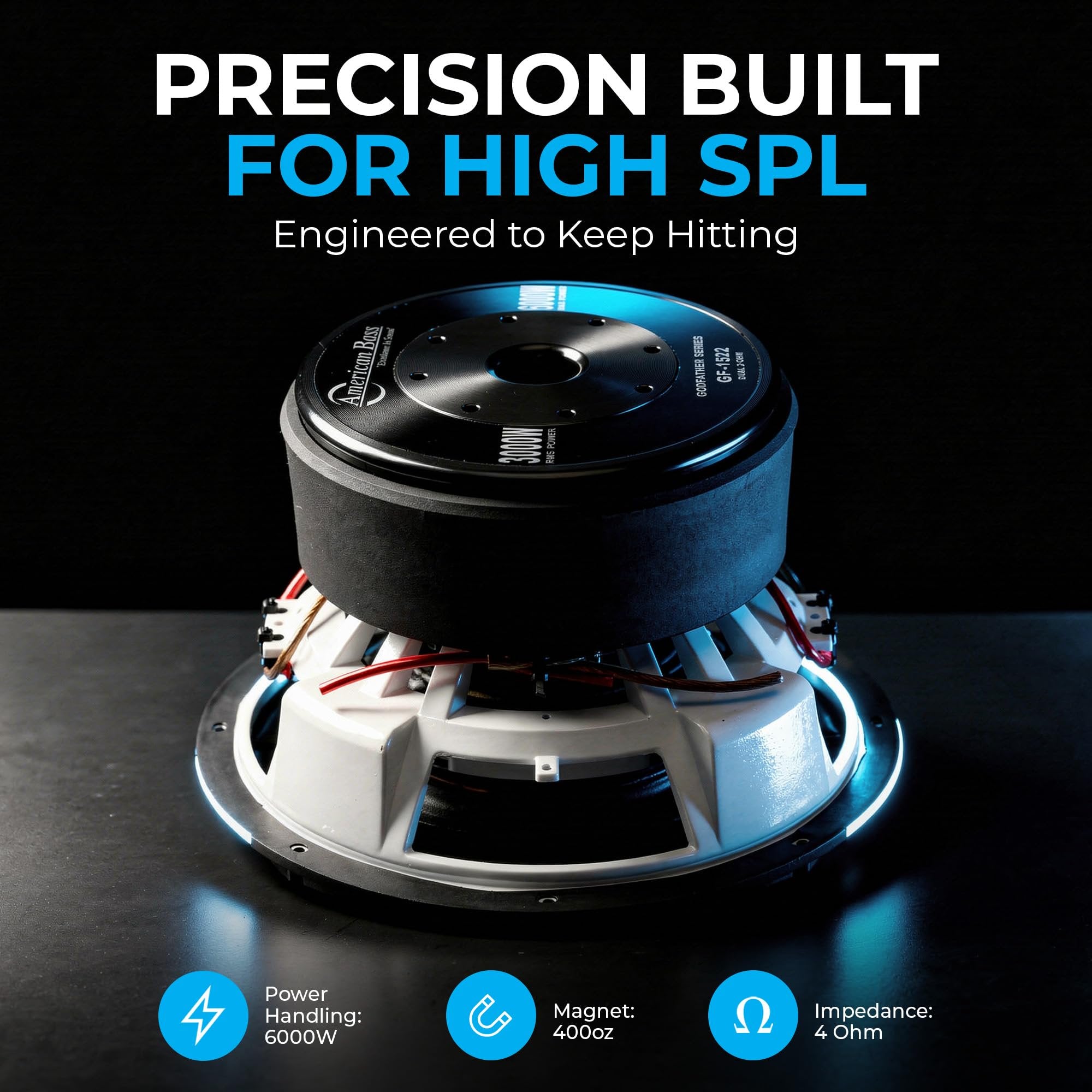 American Bass 15" Godfather Series Subwoofer, Dual 1-Ohm, 6000W Peak / 3000W RMS, High SPL Car Audio, 4” Coil, 400oz Magnet, Heavy Duty for Custom Subwoofer Car Audio Builds