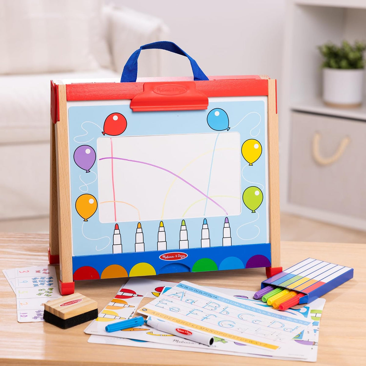 Melissa & Doug Take-Along Activity Easel, Double-Sided Wooden Art Center
