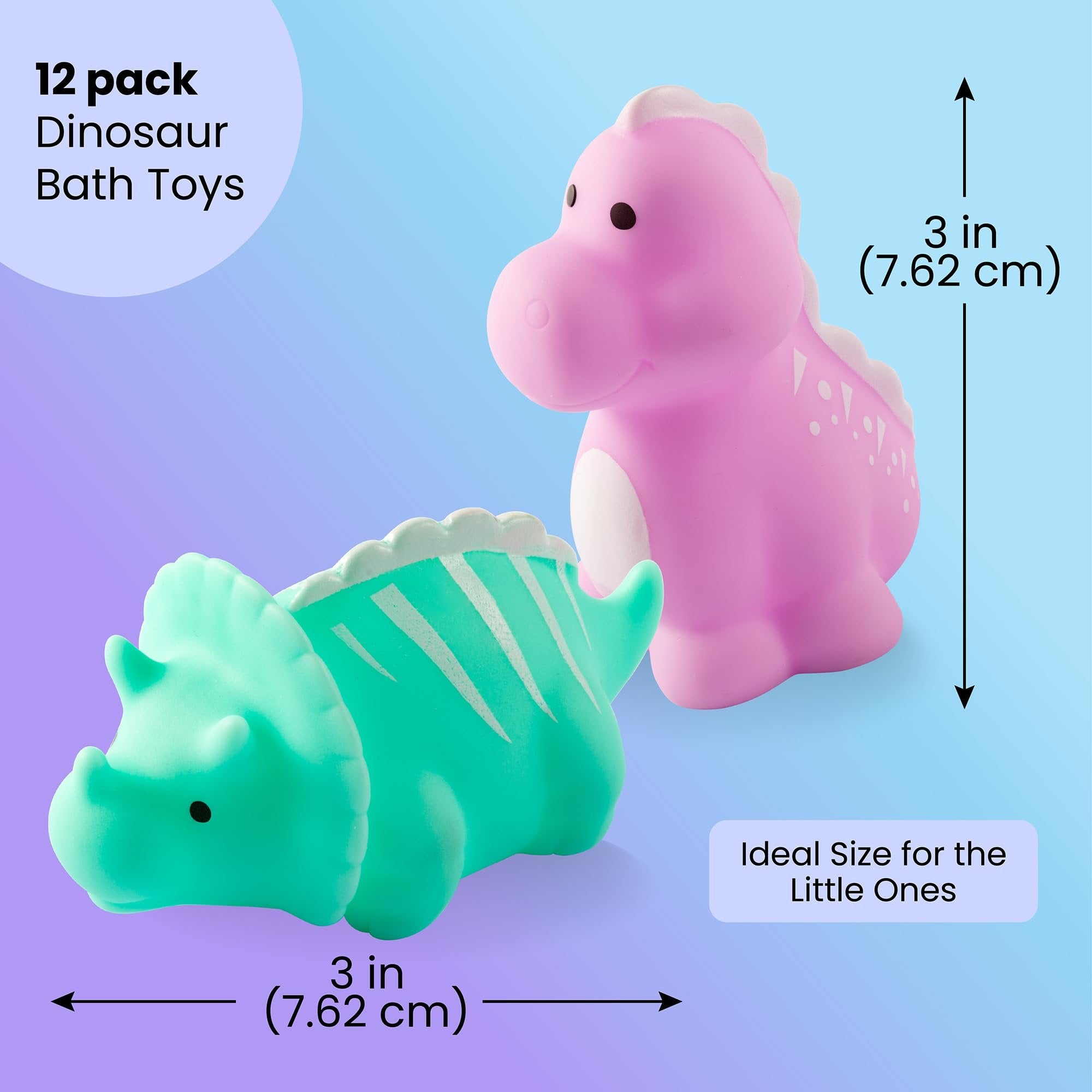 Maplefield 12-Pack No Hole Dinosaur Bath Toys for Kids 2-4 Easy-to-Clean - Cute Pastel Color - Makes Bath Time Enjoyable - Helps Develop Motor Skills - 5 Different Species