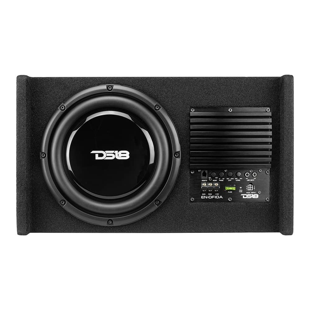 DS18 EN-DF10A 10" Amplified Thin Shallow Down-Firing Subwoofer Enclosure 500 Watts - Powered Subwoofer Box Compact Sealed Design for Car & Trucks