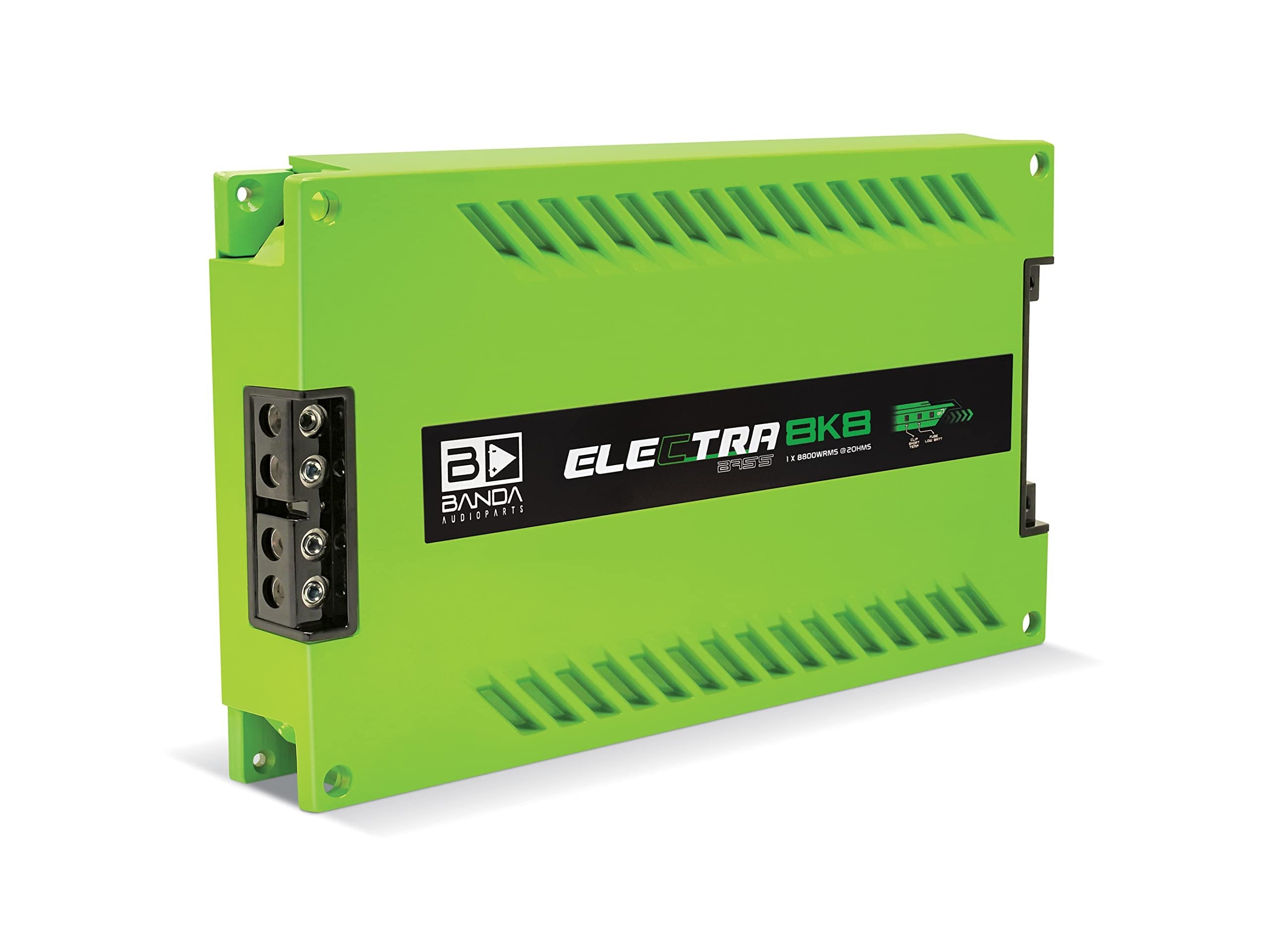 Electra 1-Ch. Vehicle Audio Bass Amp - 8800WRMS D Class High-Powered Mono Bass Amp w/Subsonic Filter & Low Pass Filter Stable @ 2Ohm, LED Indicators, Sound Specialization, Green - Banda 8K82OHMGREEN