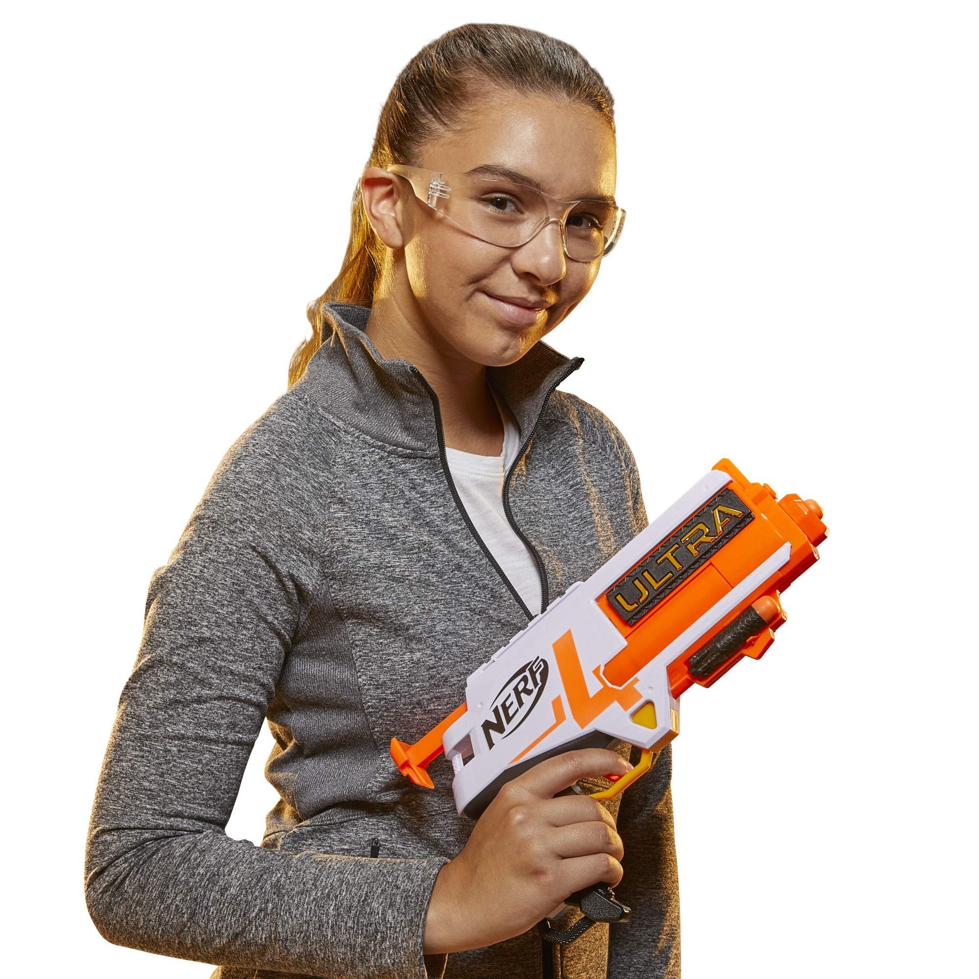 Nerf Ultra Four Dart Blaster - 4 Ultra Darts, Single-Shot Blasting, 2-Dart Storage - Compatible Only Ultra Darts