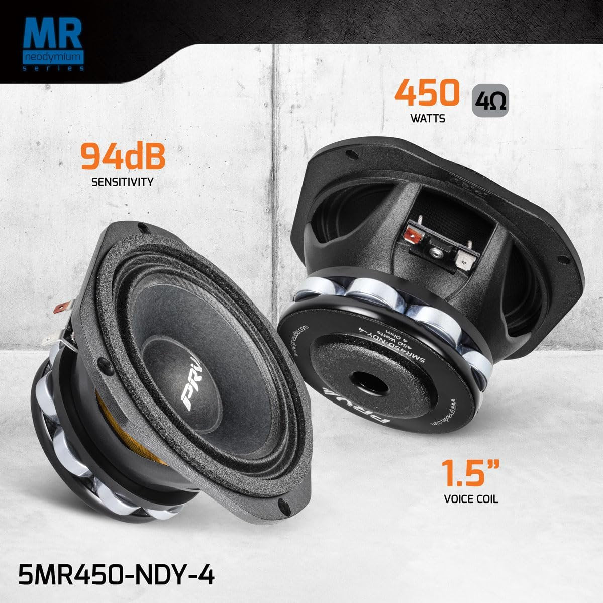 PRV AUDIO 5MR450-NDY-4, 5 Inches Midrange Speaker, High End Neodymium Magnet, 4 Ohm, 450 Watts, Pro Audio Loudspeaker (Single)