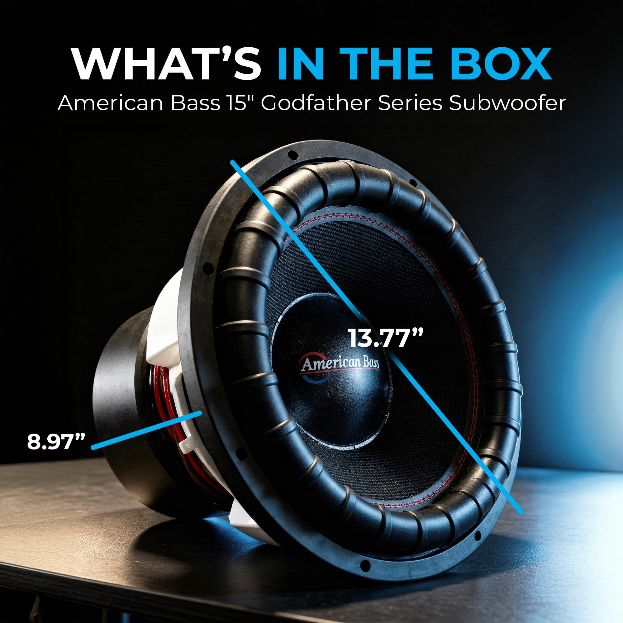 American Bass 15" Godfather Series Subwoofer, Dual 1-Ohm, 6000W Peak / 3000W RMS, High SPL Car Audio, 4” Coil, 400oz Magnet, Heavy Duty for Custom Subwoofer Car Audio Builds