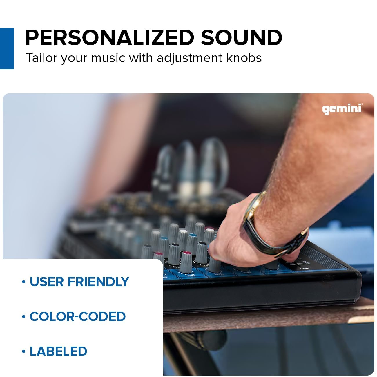 Gemini Sound GEM-08USB - 8-Channel Bluetooth Audio Mixer, Professional Compact DJ Mixer with USB Playback, Phantom Power, 3-Band EQ, and Adjustable FX