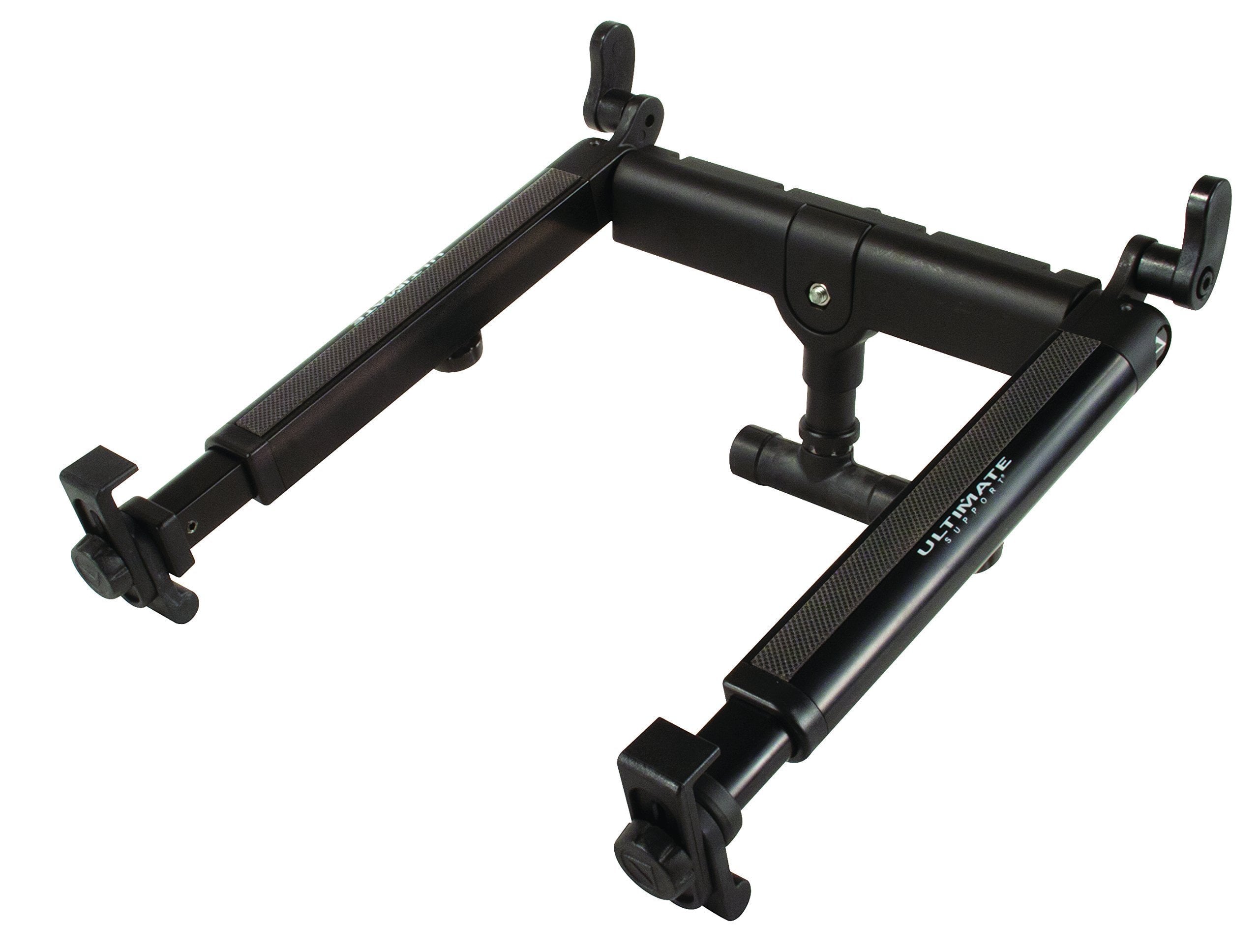 Dynamic laptop stand that mounts to any 5/8-in threaded stand to such as a microphone stand or an Ultimate Support APEX AX-48 Pro keyboard stand