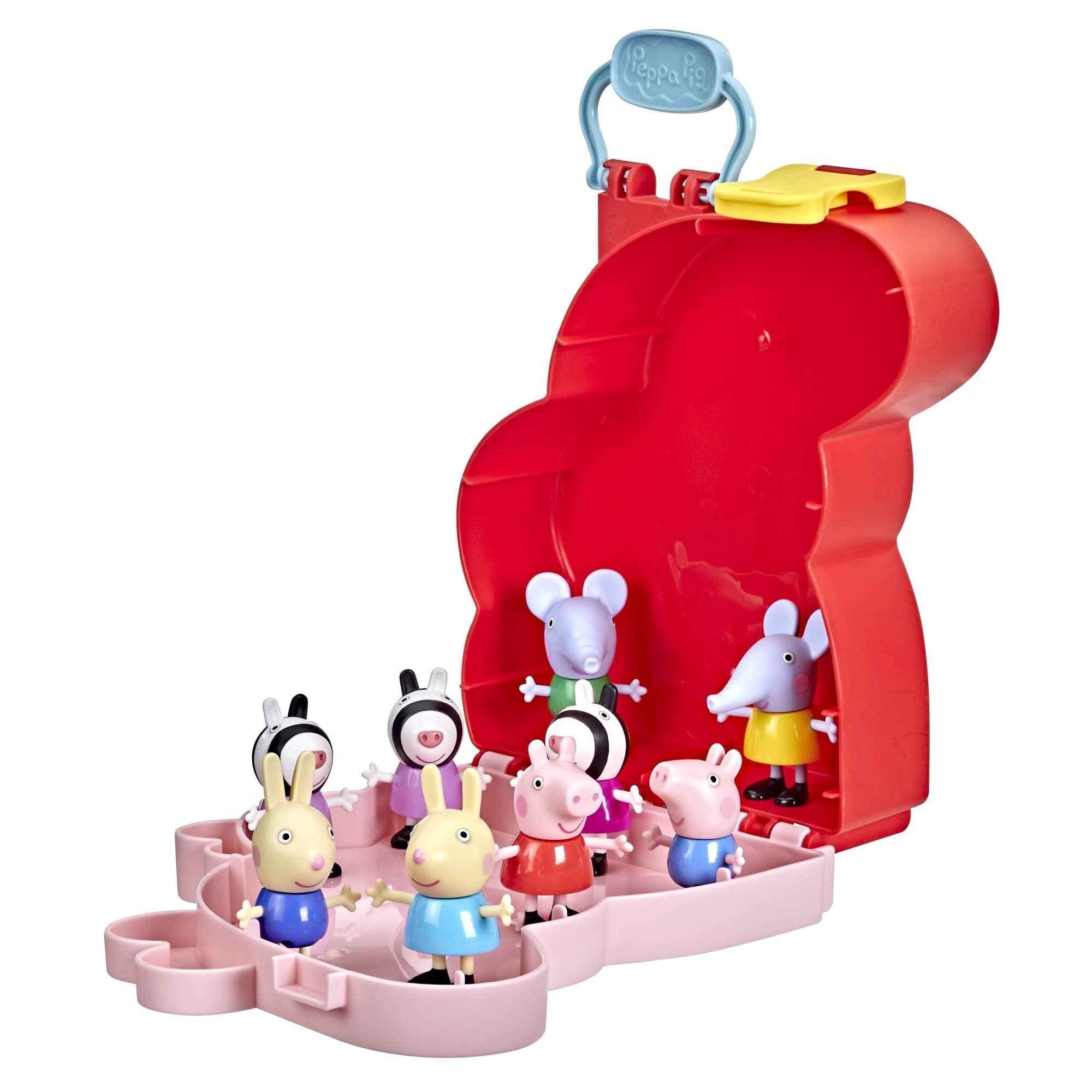Peppa Pig Peppa's Adventures Peppa Briefcase, George and Their Friends, Preschool Toy, 9 Figures with Zebra Sisters