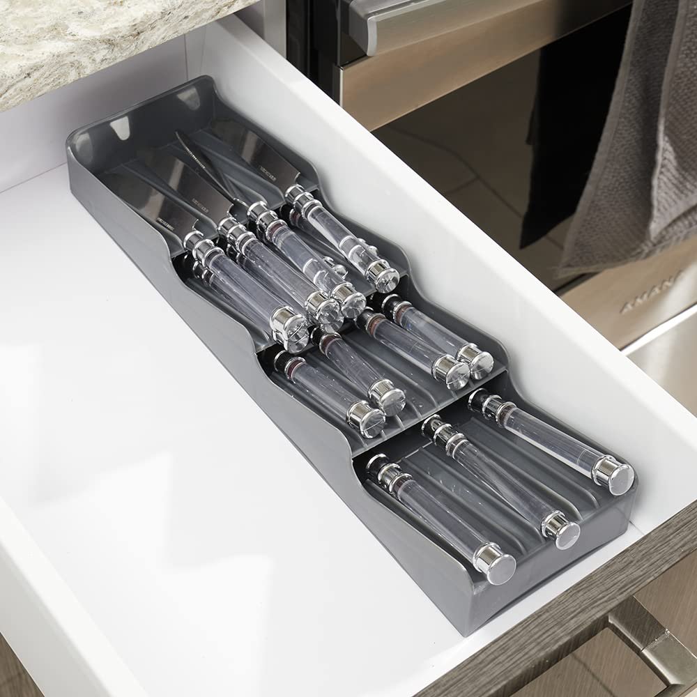 Home Basics Plastic Compact Kitchen Drawer Flatware Organizer, Grey