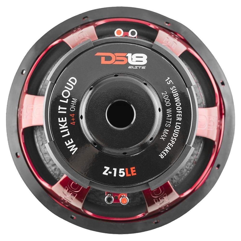 DS18 Elite Z15LE Subwoofer in Black - 15", 2,000W Max Power, 1,000W RMS, 4+4 Ohms, 4 Layer DVC - Premium Car Audio Bass Speaker Great for Low Frequencies and High Power Applications (1 Speaker)