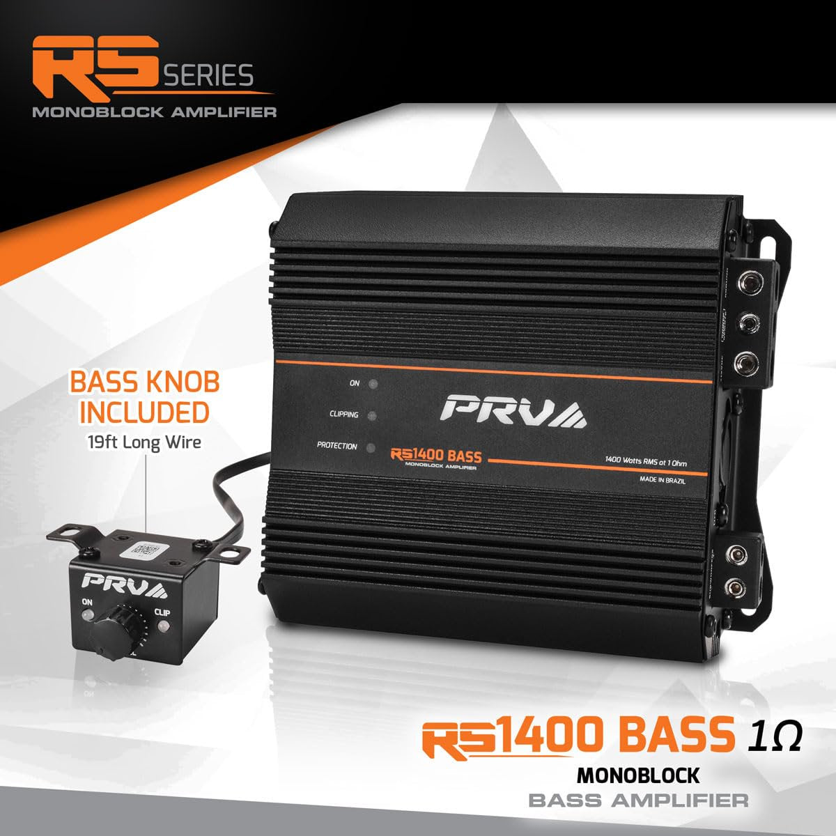PRV Audio 1400 Watts Monoblock Class D Subwoofer Amplifier RS1400 BASS 1 Ohm – 12 Volts Car Amp, Built-in Crossover, Bass Boost, Smart Fans with Remote Sub Level Control Bass Knob Included
