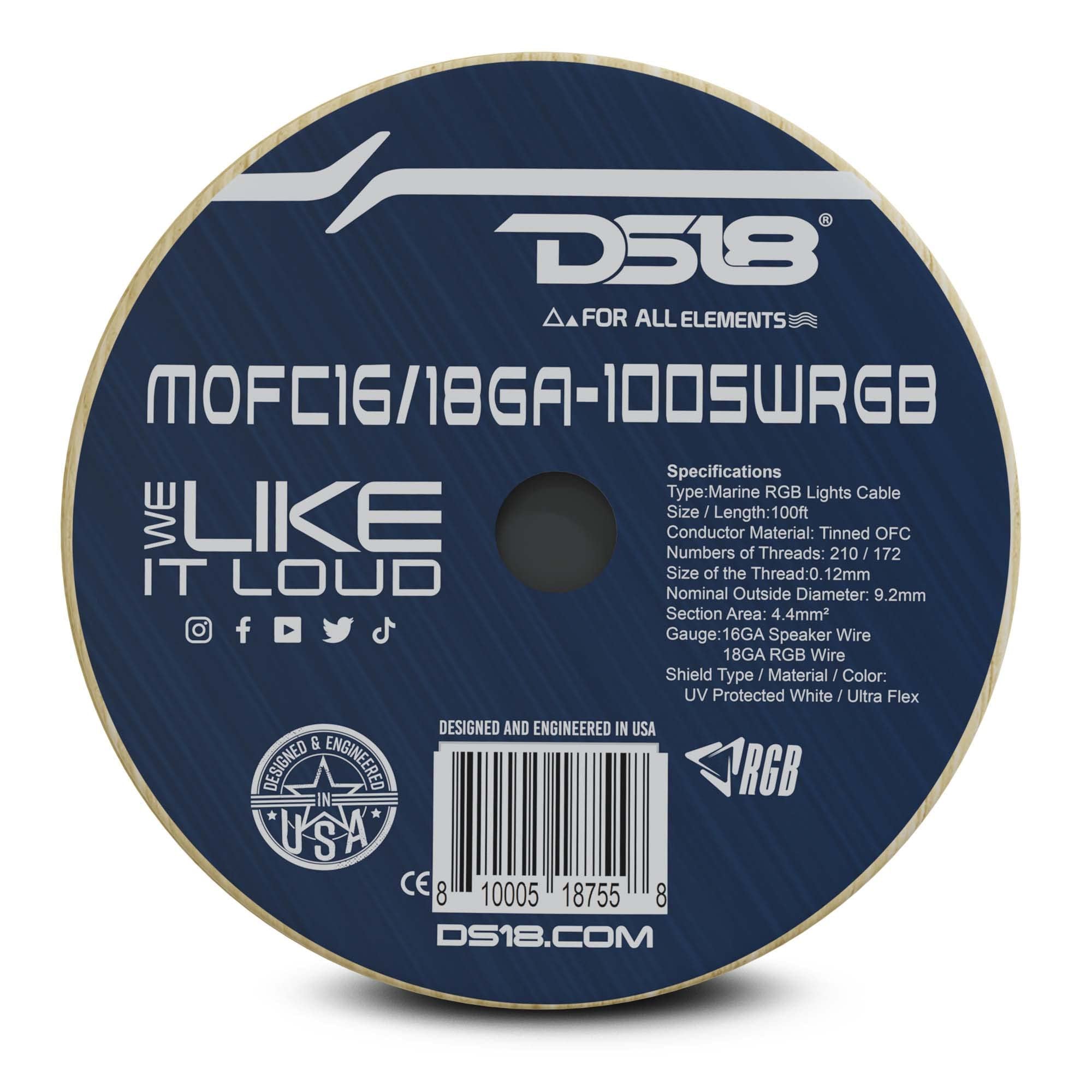 DS18 MOFC16/18GA-100SWRGB Marine Tinned OFC 18-GA RGB Wires with 16-GA Speaker Wires 100 Feet