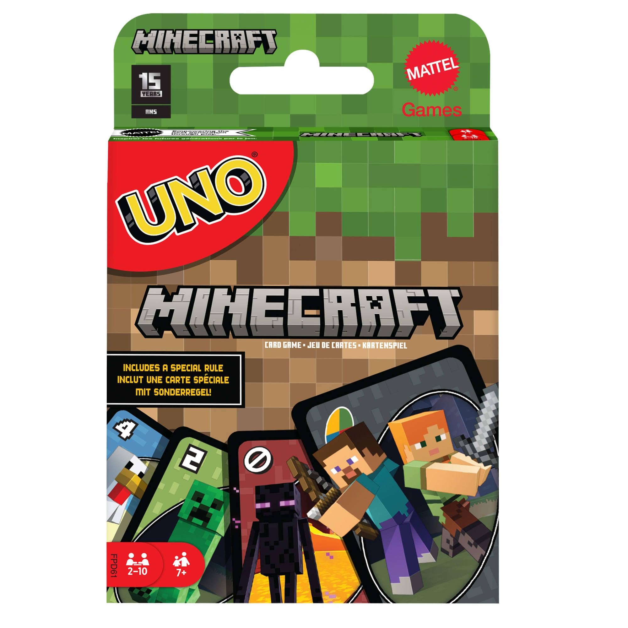 Mattel Games UNO Minecraft Card Game for Kids, Adults, Families & Parties, Deck & Special Rule Inspired by the Video Game, 2 to 10 Players