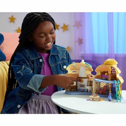 Mattel Disney Wish Micro Doll & Doll House Playset, Asha of Rosas Cottage with Asha Doll, Star Figure & 15+ Furniture & Accessories, Travel Toy