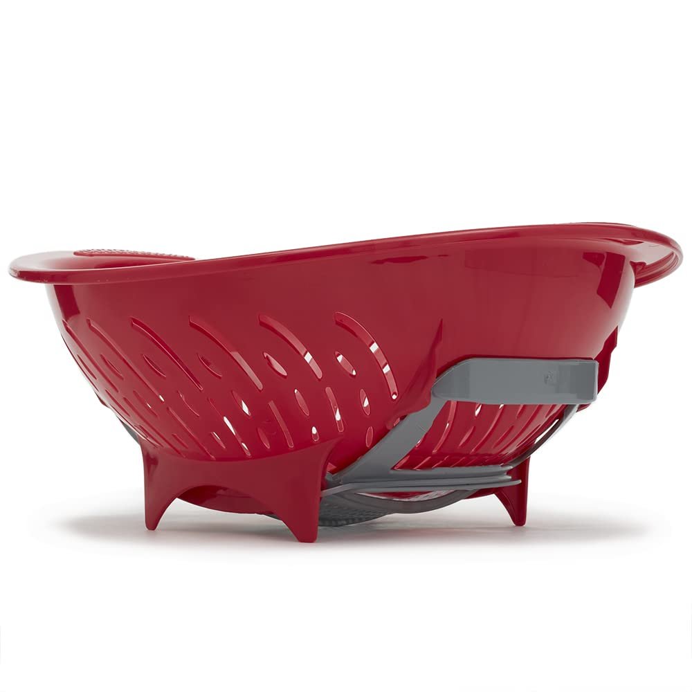 Home Basics Colander Bowl With Slide Open Bottom, Red