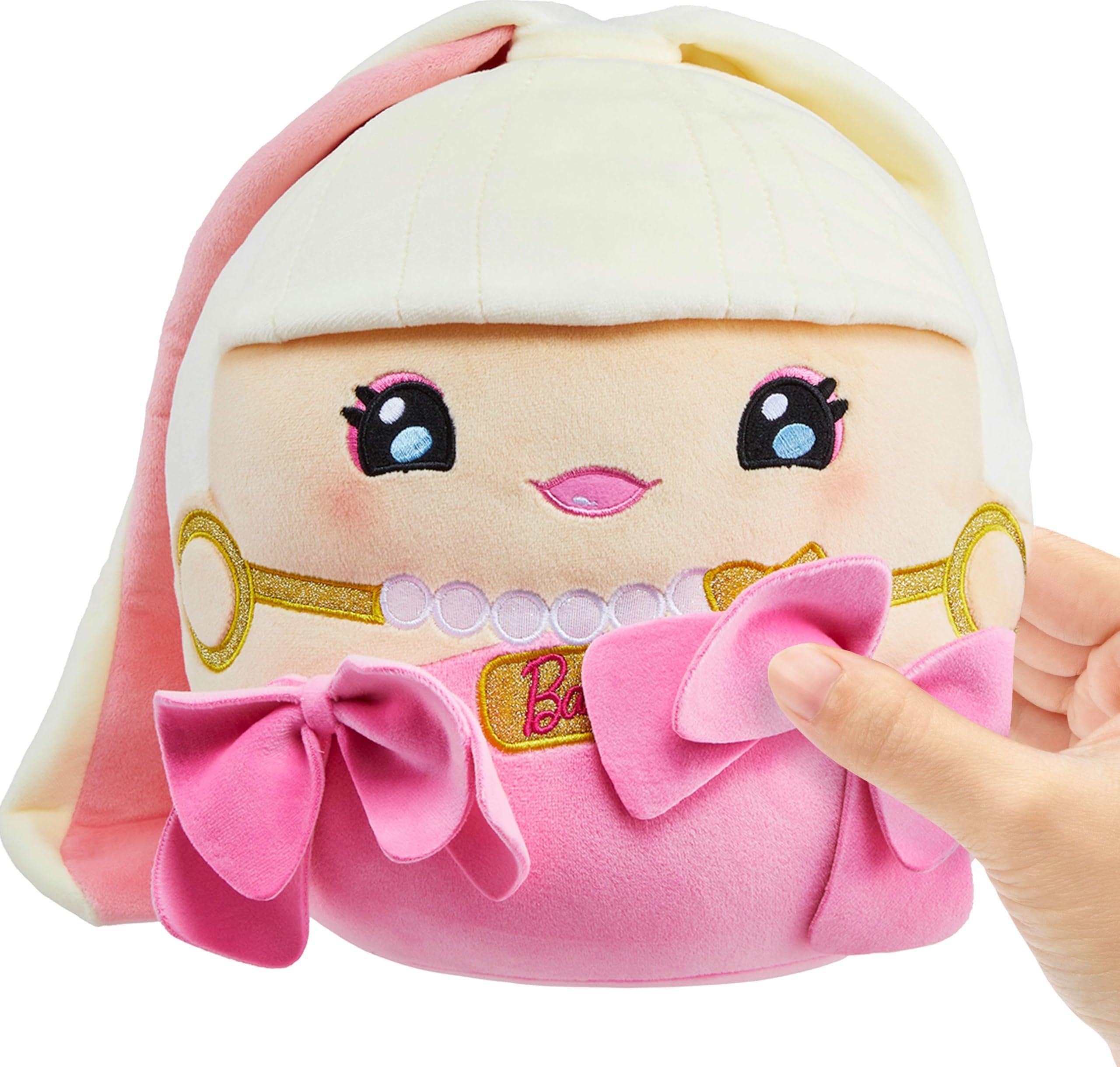 Barbie Cuutopia Plush, 10-inch Soft Pillow Doll with Iconic Look, Plus Tactile Felt Pink Bows & Long Ponytail, Collectible Toy