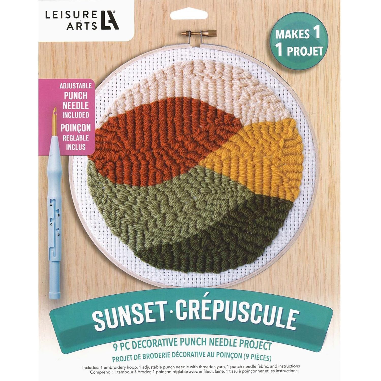 LEISURE ARTS Punch Needle Kit, Sunset, Punch Needle Kit, Kits Adults Beginner, Embroidery Kit for Beginners