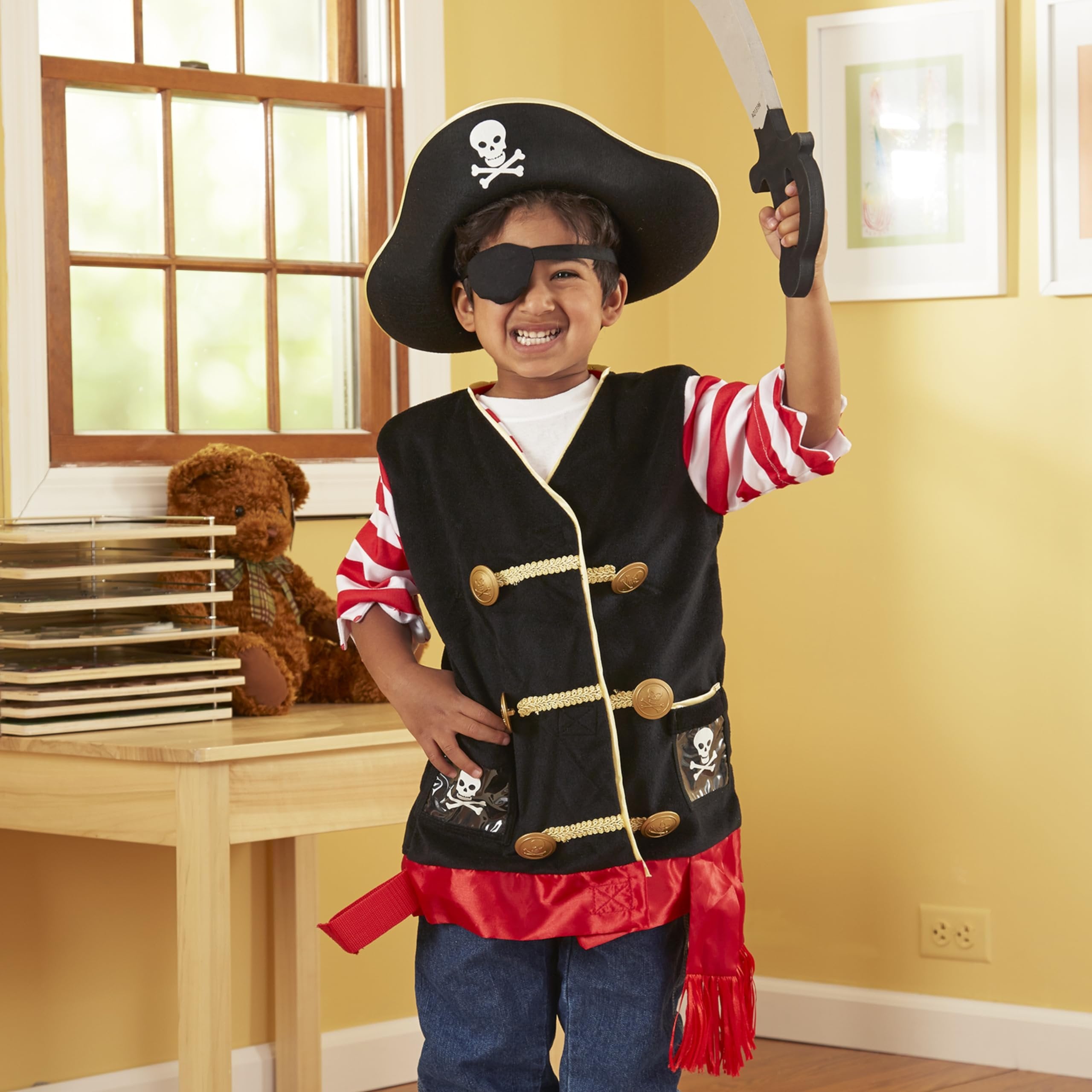 Melissa & Doug Pirate Role Play Costume Dress-Up Set With Hat, Sword, and Eye Patch