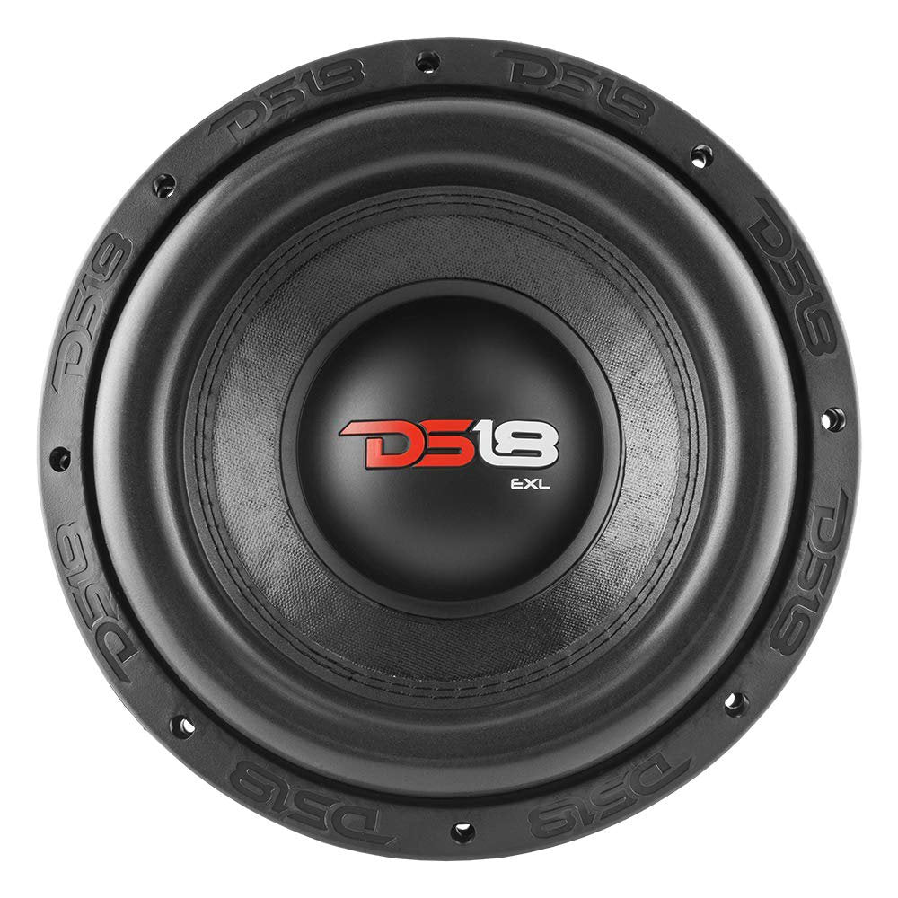 DS18 EXL-X10.4D Subwoofer in Black - 10" Speaker, 1750W Max Power, 850W RMS Power, Fiber Glass Dust Cap, Red Aluminum Frame, DVC, 4 Ohm Impedance, Ferrite Magnet (1 Speaker)