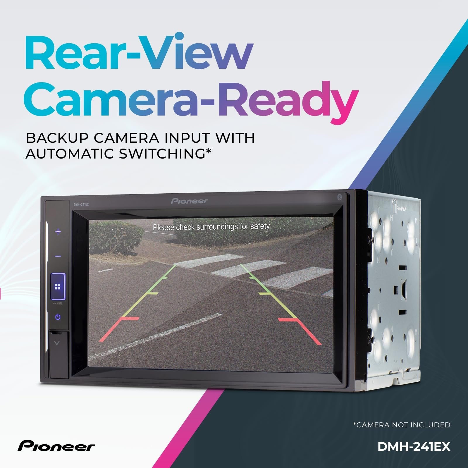 Pioneer DMH-241EX 6.2" Resistive Touchscreen, Double Din – Bluetooth, Backup Camera, AM/FM Radio, USB, FLAC Playback, Short Chassis, 13-Band EQ, 50W x 4 Output