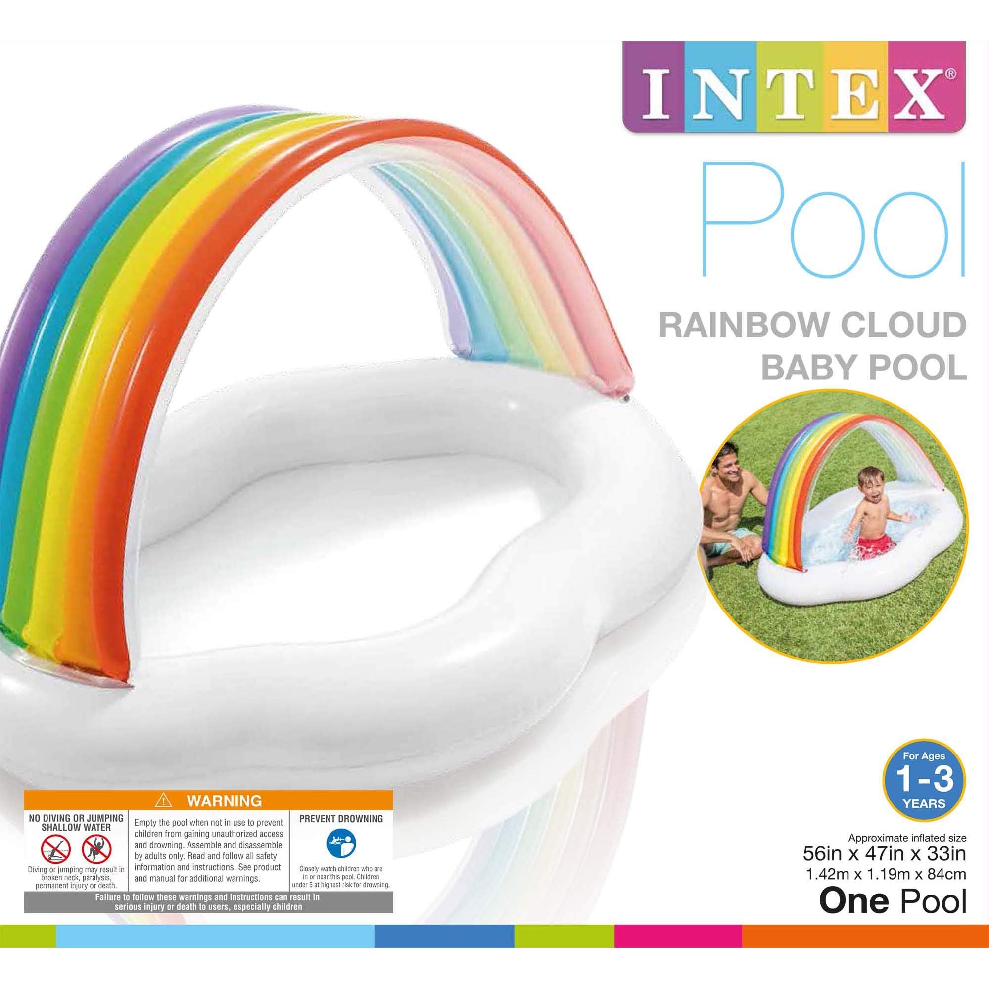 Intex 57141EP Round Inflatable Rainbow Cloud Outdoor Baby Pool for Ages 1-3 Years Old
