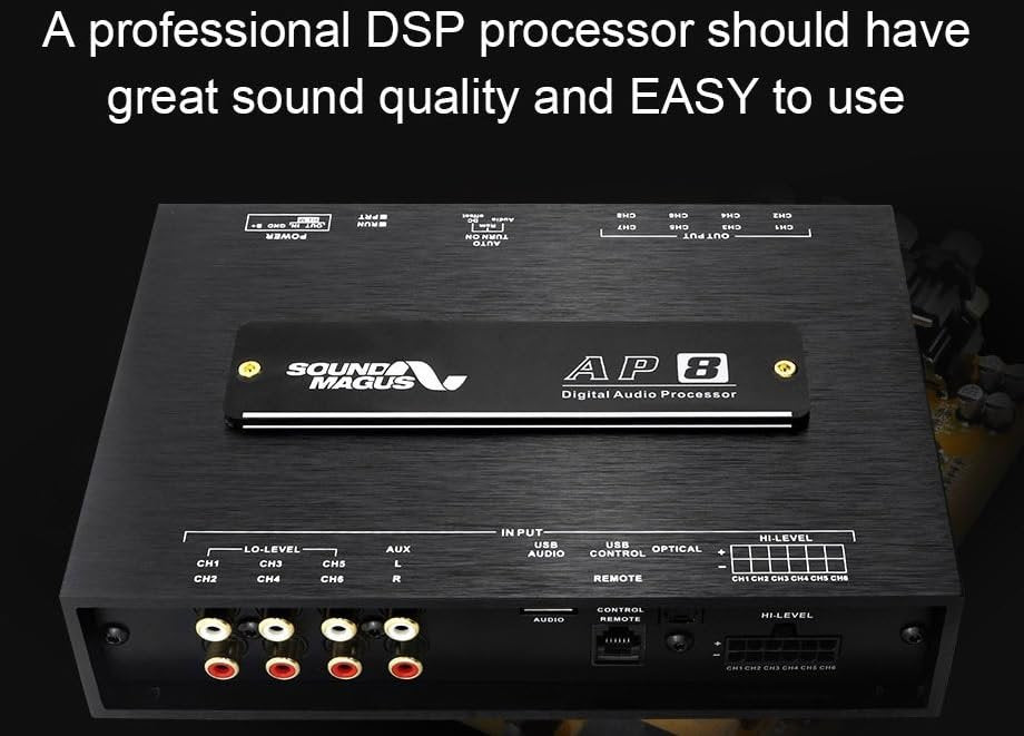 SOUND MAGUS AP8V3 8 Channel Pro DSP Bluetooth Vehicular Car Audio Digital Signal Processor Built-in Amplifier with RCA Inputs and Control Interface