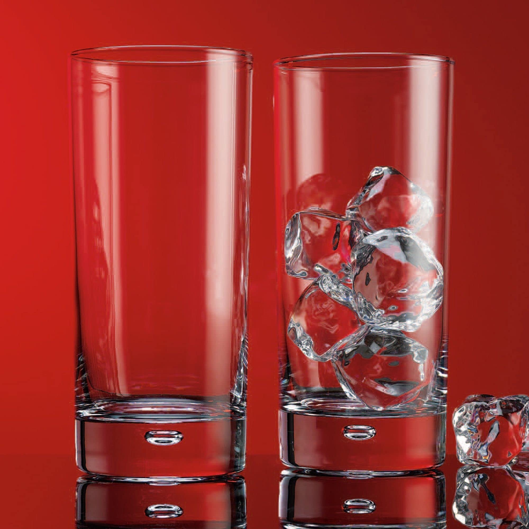 Home Essentials & Beyond Highball Glasses set of 4, 17 oz Drinking Glasses, Red Series Heavy Bubble Base