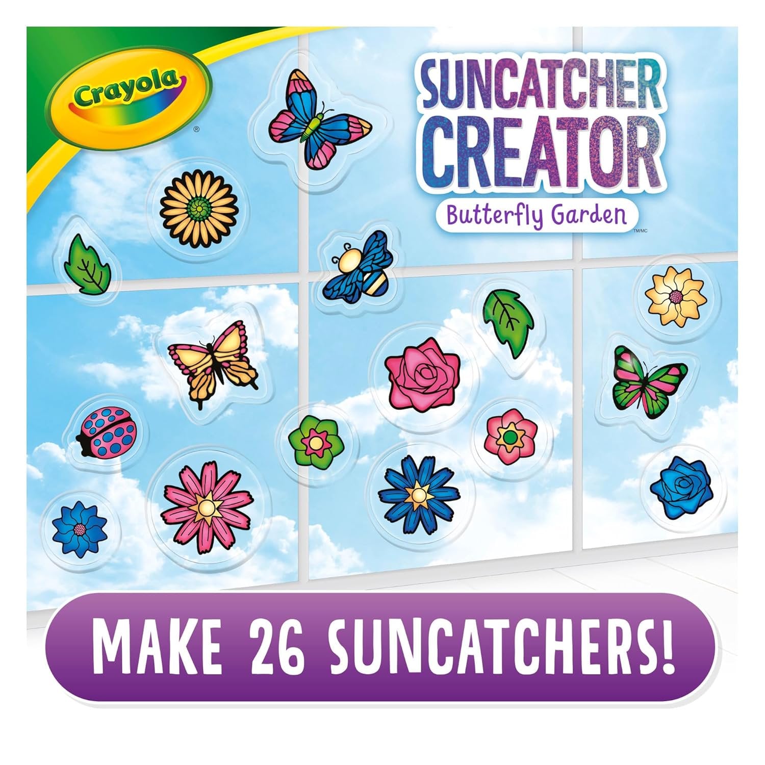 Crayola Suncatcher Craft Kit for Kids, Butterflies, Ladybugs & Flowers, Gift for Girls & Boys, 6+