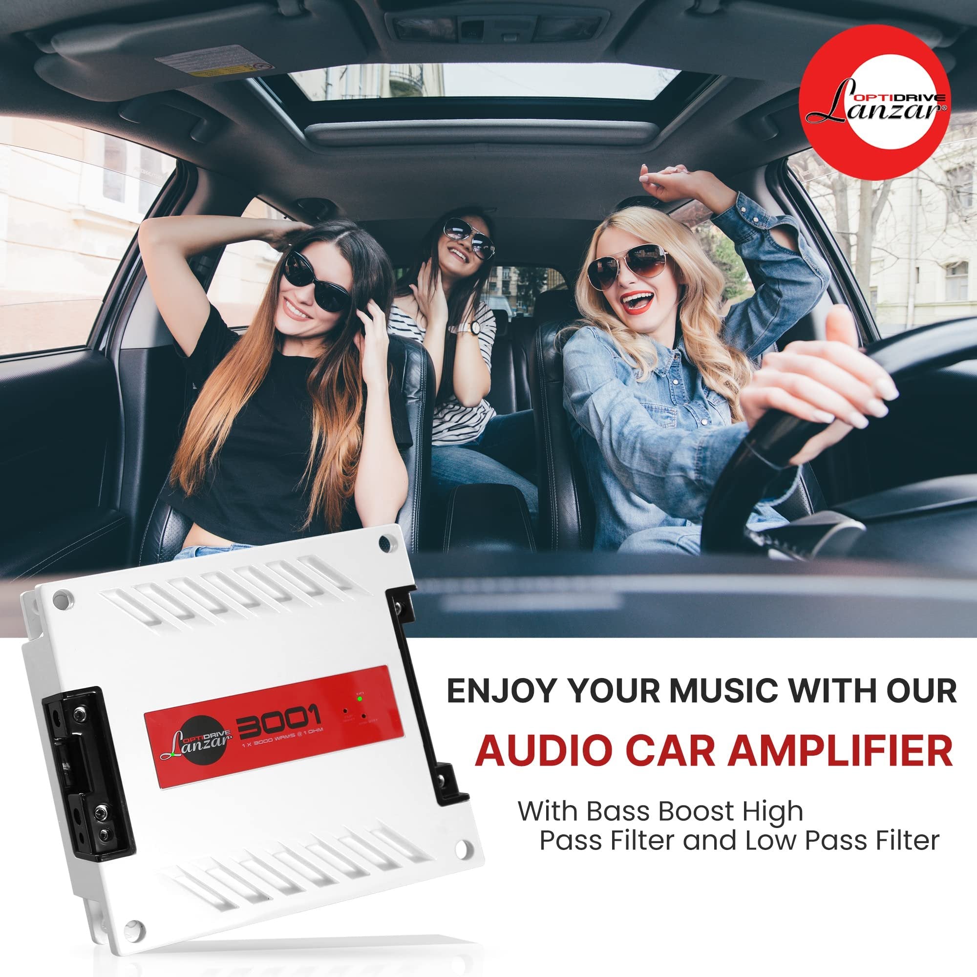 Jovial One Channel Car Audio Mono Amplifier, 3900 Watt Max @ 1 Ohm High-Powered Mono Car Amplifier with Subsonic Filter and Low Pass Filter, Cooling Fans, White