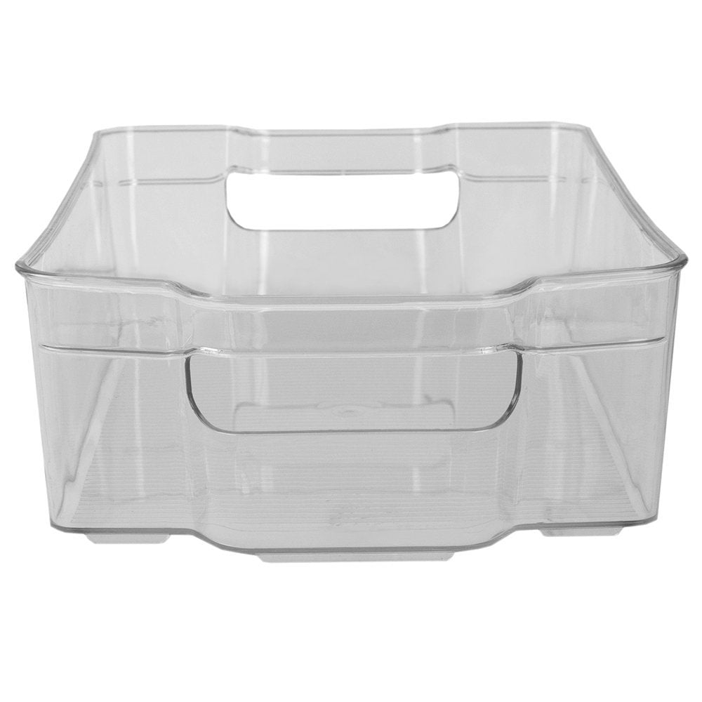 Home Basics Clear Plastic Storage Fridge Bin with Handles (Large)