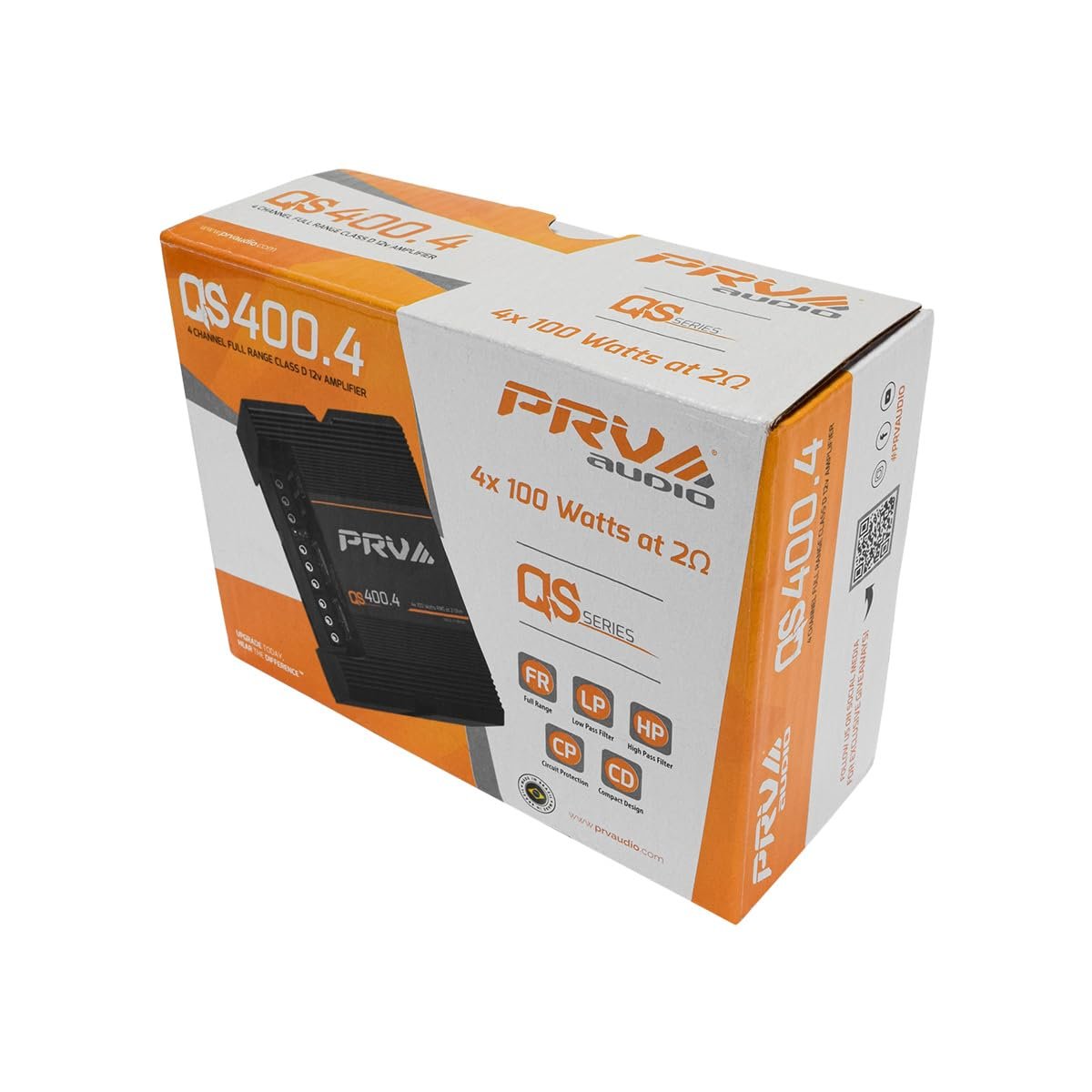 PRV Audio QS400.4 2 Ohm Mini Compact 4 Channel Car Audio Amplifier 4 x 100 Watts RMS at 2 Ohm - 400 Watt Amp Stereo 12 Volts Amp Class D Full Range Bridgeable