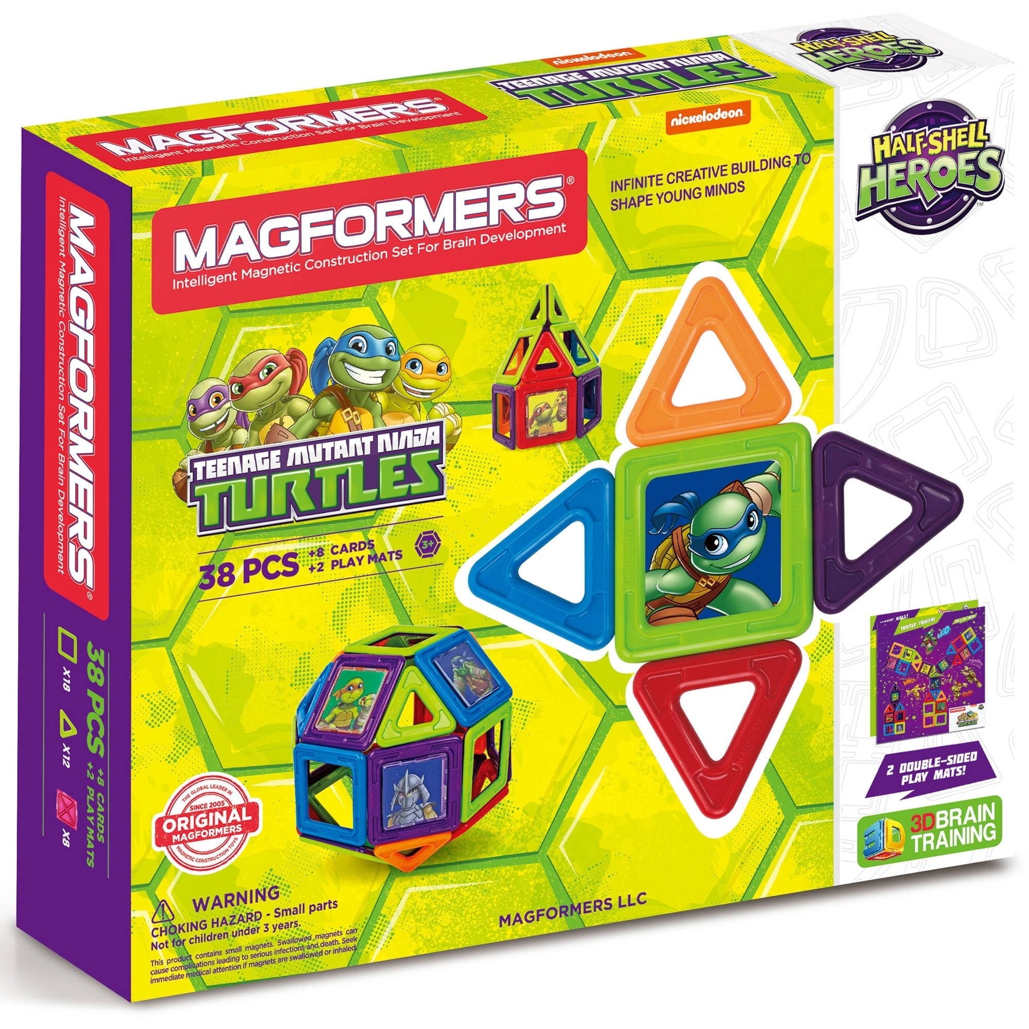 Magformers Teenage Mutant Ninja Turtles 38 Pieces Set, Green and Purple, Magnetic Geometric tiles STEM Toy Ages 3+