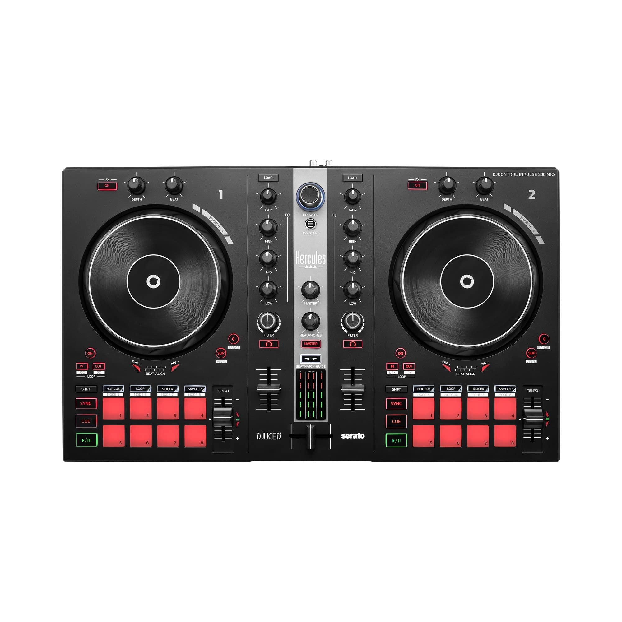 Hercules DJControl Inpulse 300 MK2 with Rubber Pads, Serato DJ Lite Software and Beatmatch Guide