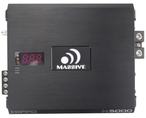 Massive Audio H5000 | 5,000W RMS 1-Ohm Monoblock – Class D SPL Amp, Extreme Bass Power, Dual Power Inputs, Competition-Grade Car Audio - Hippo Series Amplifier