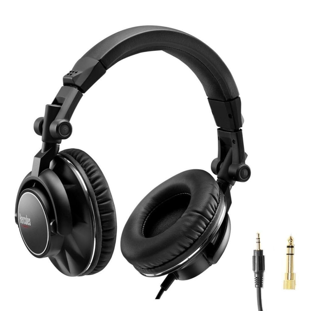 Hercules HDP DJ60 Closed-Back Over-Ear DJ Headphones with Optimal Noise Isolation, Circumaural Design, Attached Spiral Cable, and Ultra-Soft Ear Pads (Black)