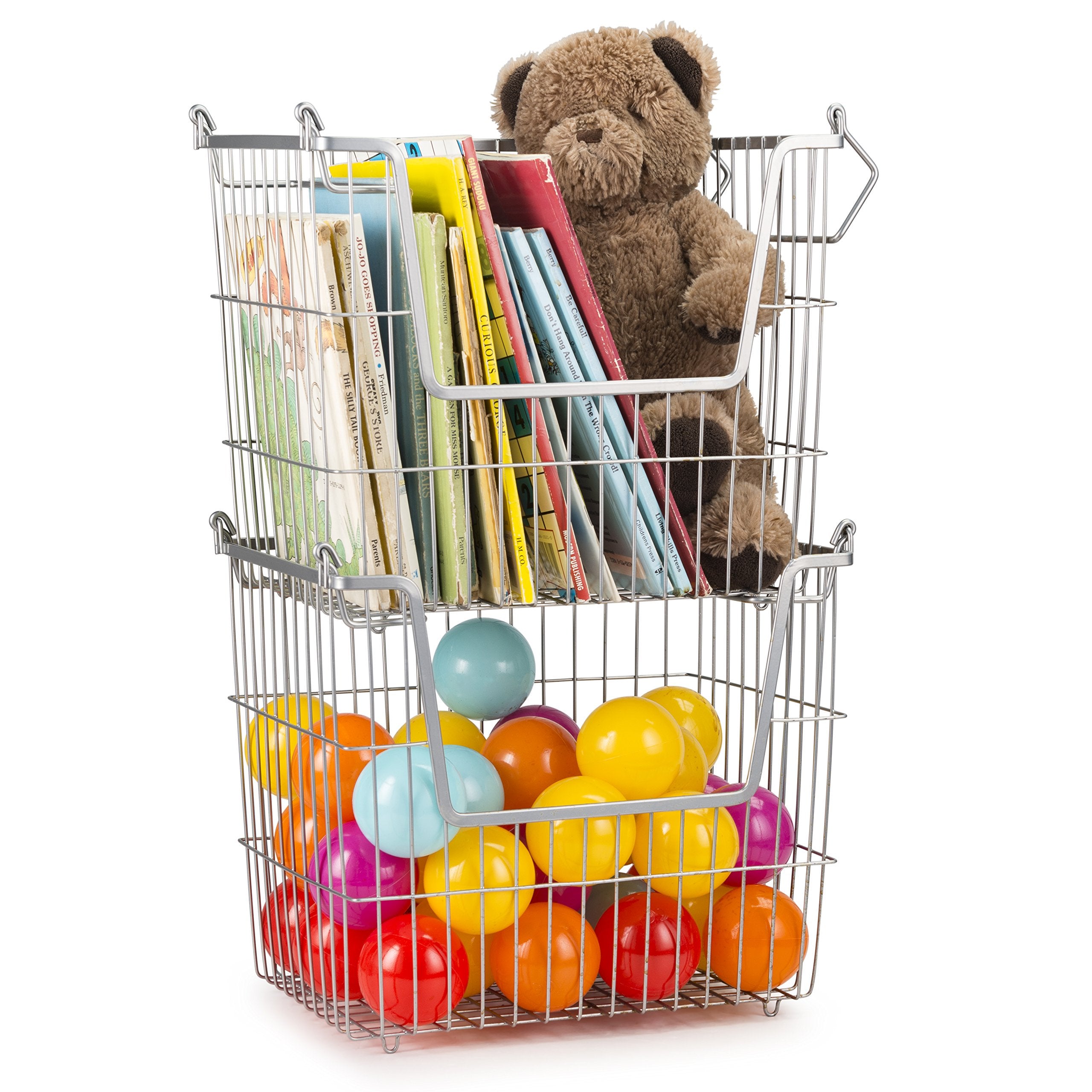 Home Basics Powder Coated Steel Wire Storage Organizer Basket Bin with Handles for Cabinets, Shelves, Closet, Kitchen, Bedroom, Laundry Room, Vanity (2, Large)
