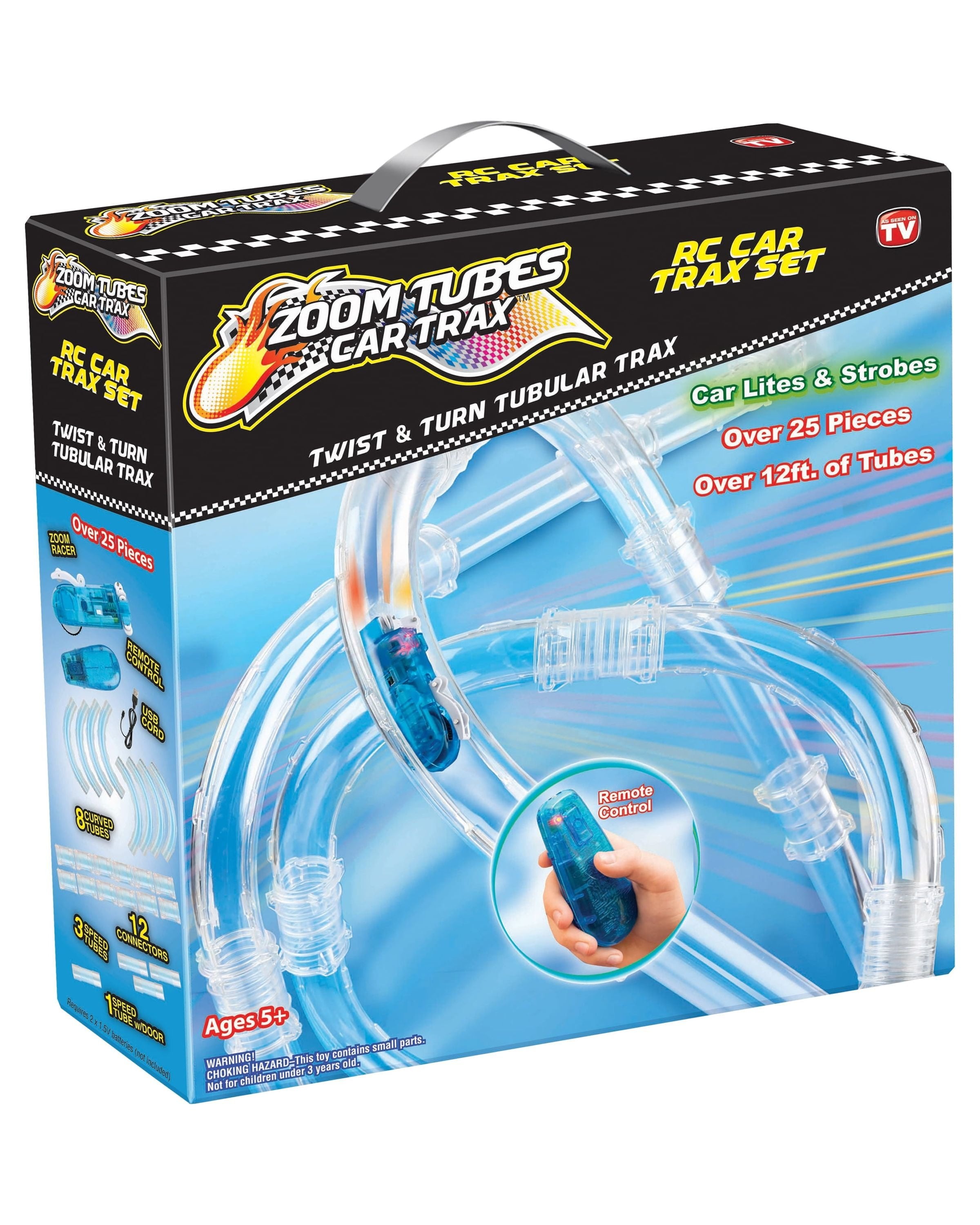 ZOOM TUBES CAR TRAX, 25-Pc RC Car Trax Set with 1 Blue Racer and Over 12ft of Tubes (As Seen on TV)