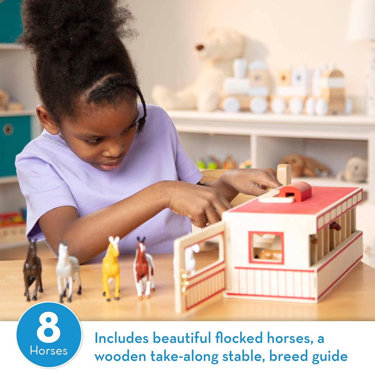 Melissa & Doug Take-Along Show-Horse Stable Wooden Barn Toy Set