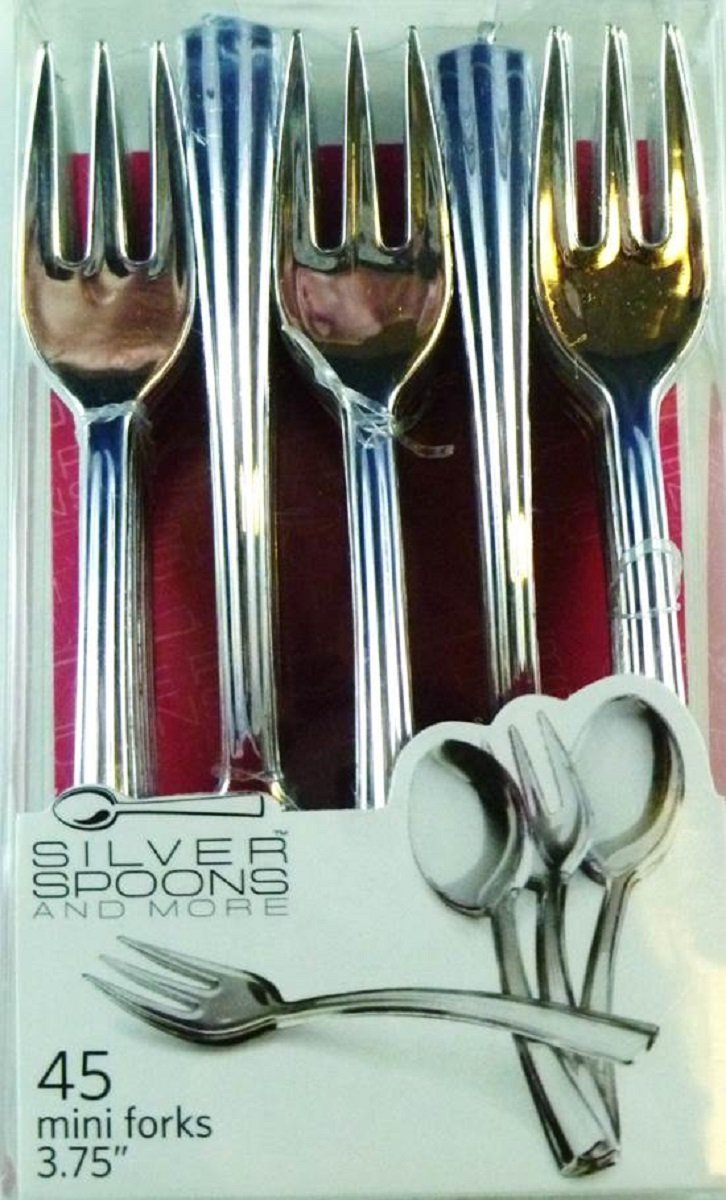 Heavyweight Plastic 3.75" Mini Forks - 45 pieces, silver